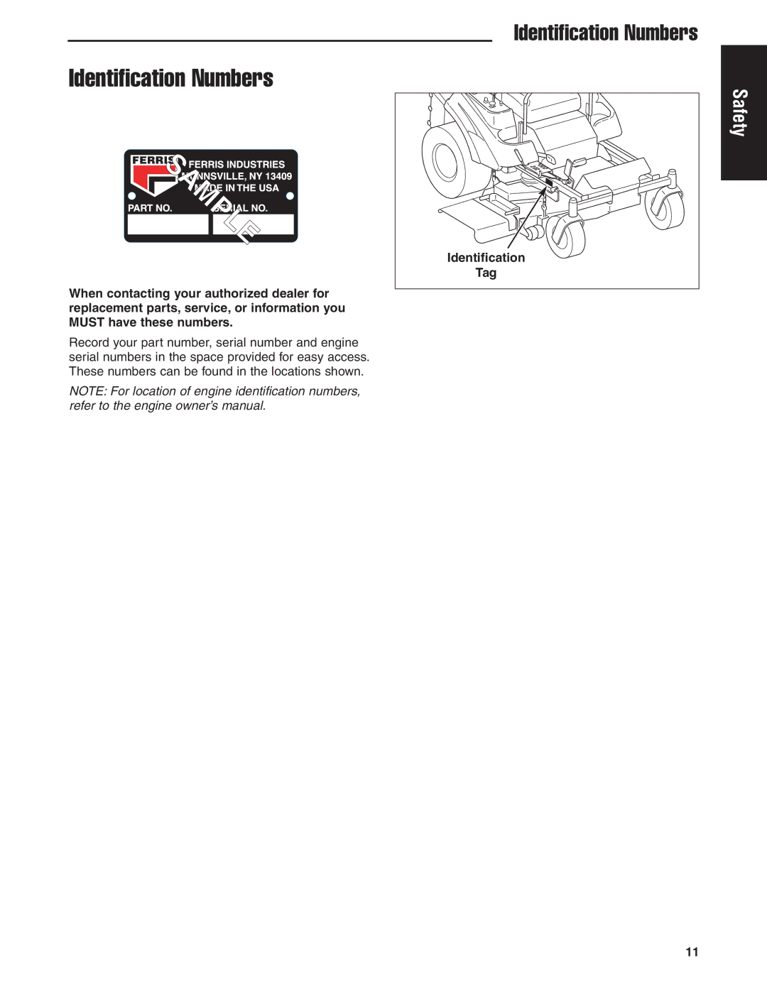 Ferris Industries 5900607, IS1500Z, 5900606, 5900605 manual Identification Numbers 