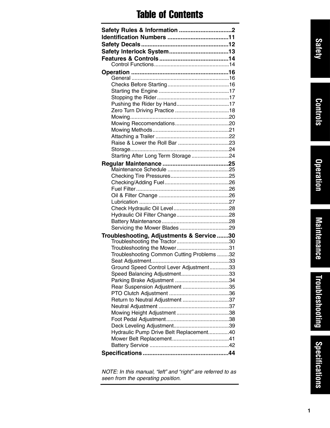 Ferris Industries 5900605, IS1500Z, 5900607, 5900606 manual Table of Contents 