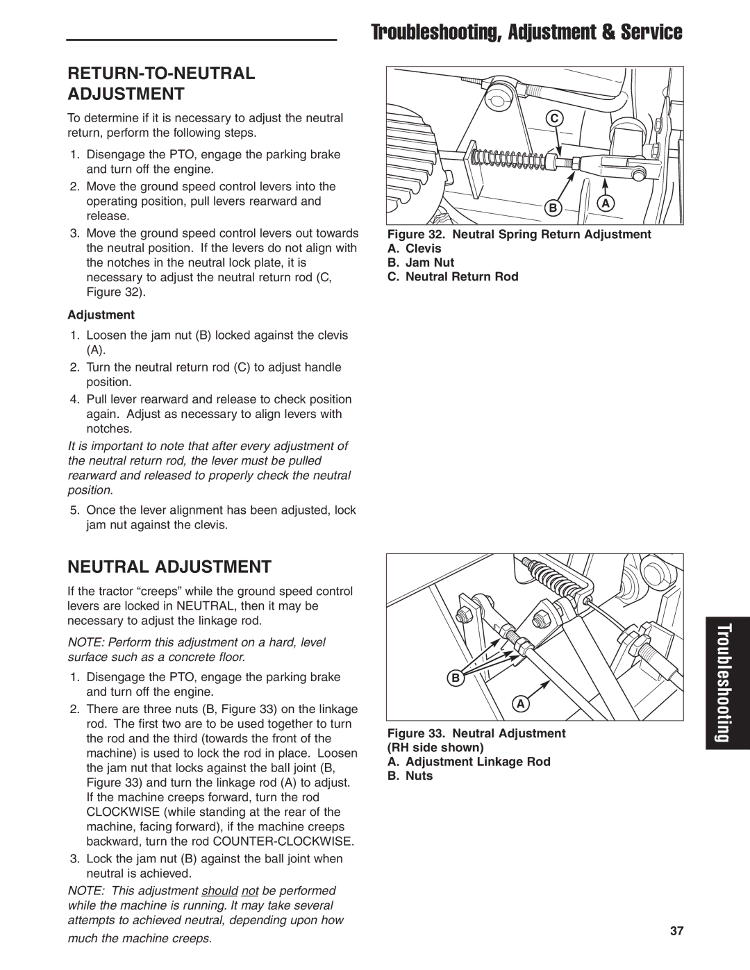 Ferris Industries 5900605, IS1500Z, 5900607, 5900606 manual RETURN-TO-NEUTRAL Adjustment, Neutral Adjustment 