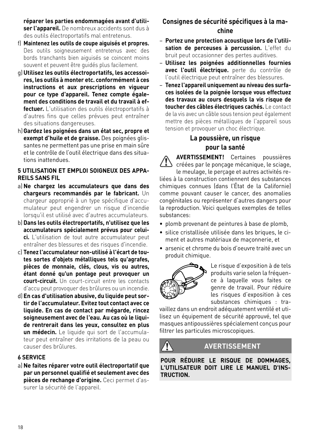 Festool 564274 instruction manual Consignes de sécurité spécifiques à la ma Chine, La poussière, un risque Pour la santé 