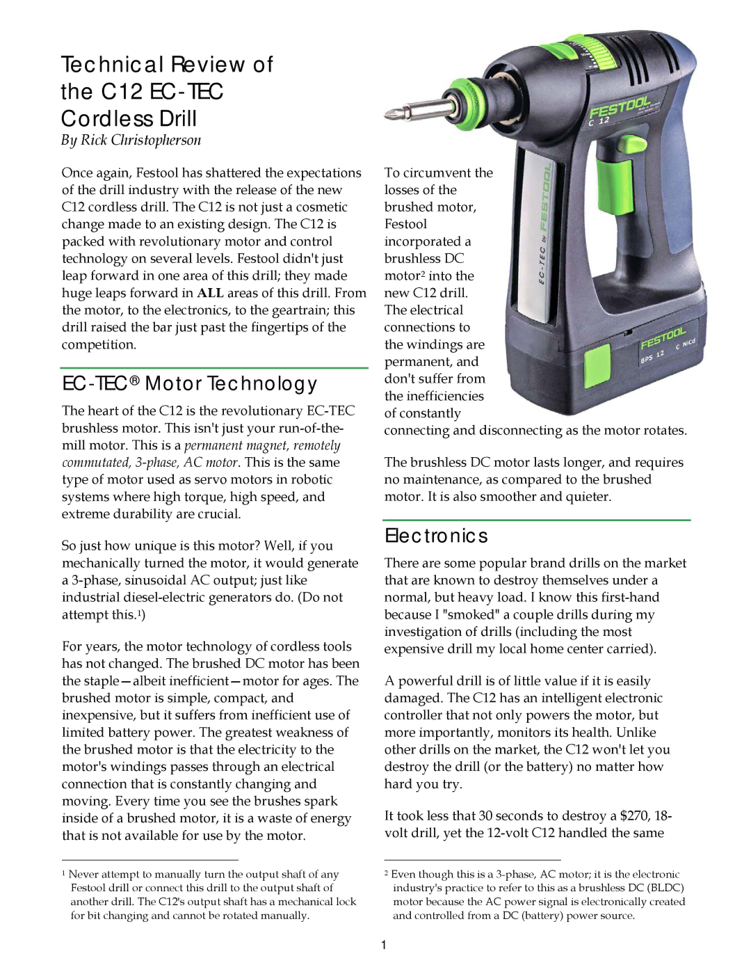 Festool C12 EC-TEC manual EC-TECMotor Technology, Electronics 