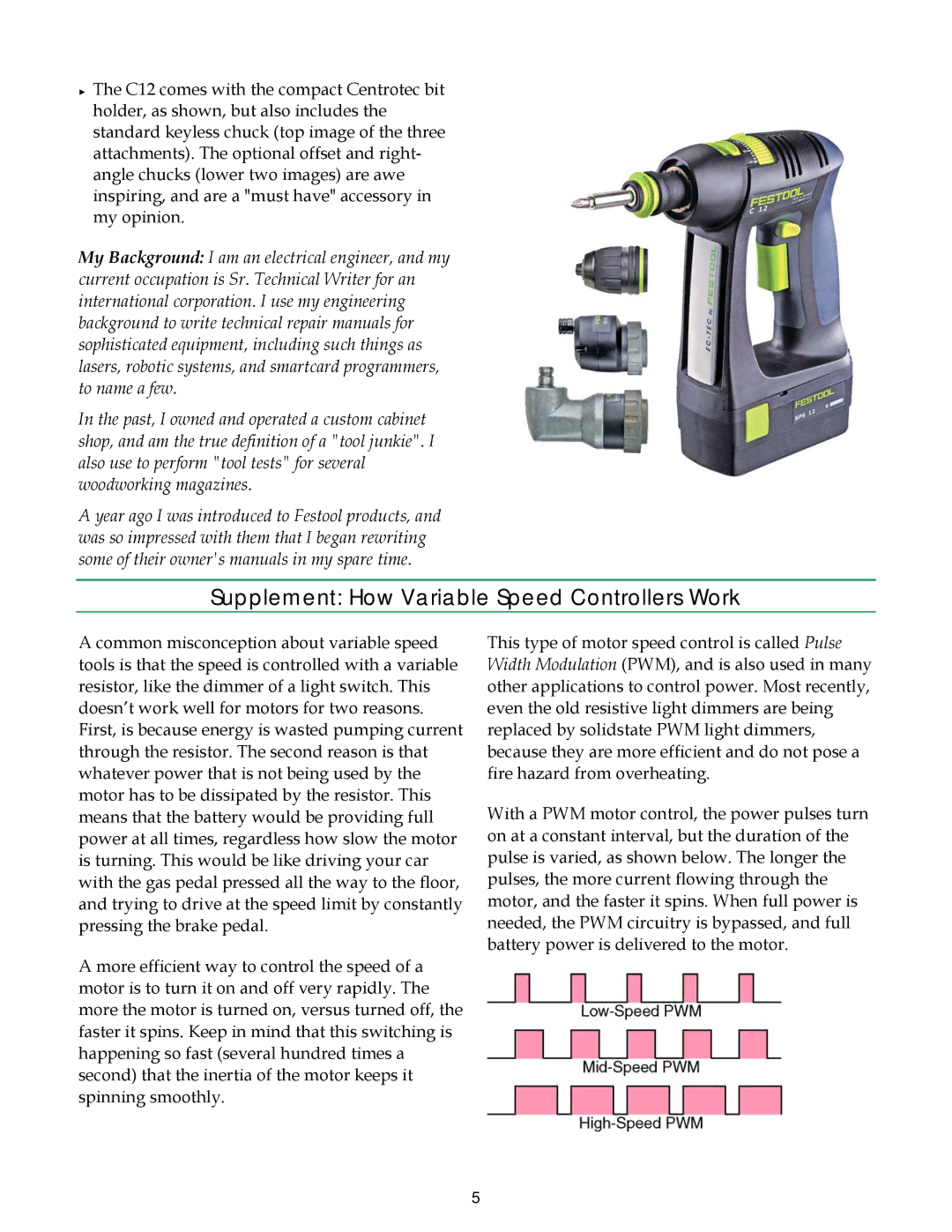 Festool C12 EC-TEC manual Supplement How Variable Speed Controllers Work 