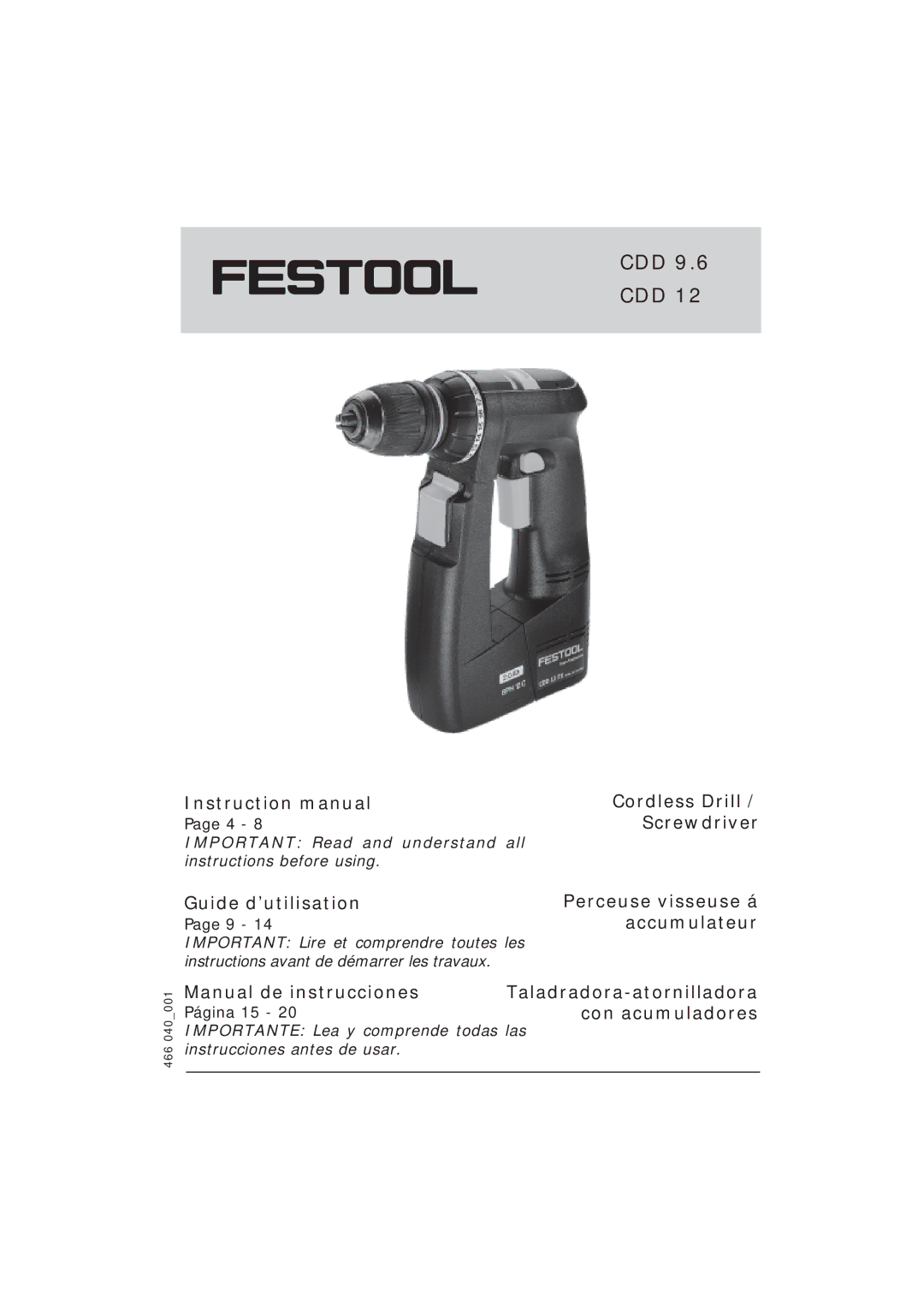 Festool CDD12 instruction manual CDD 9.6 CDD, 466 