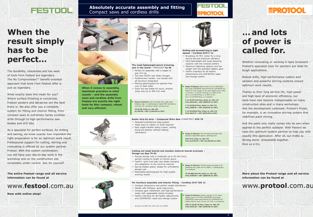 Festool Compact Saw and Cordless Drill dimensions Absolutely accurate assembly and fitting, Working results 