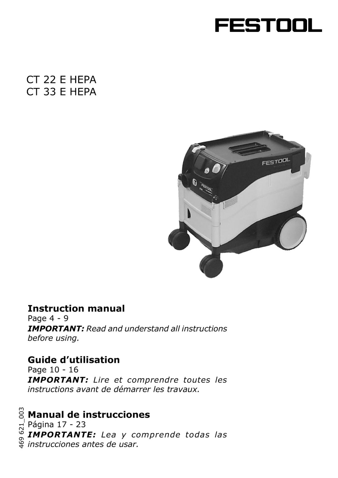 Festool CT 22 E HEPA, CT 33 E HEPA instruction manual CT 22 E Hepa CT 33 E Hepa, 469 