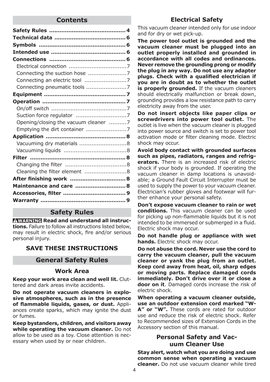 Festool CT 33 E HEPA, CT 22 E HEPA instruction manual Contents, General Safety Rules 