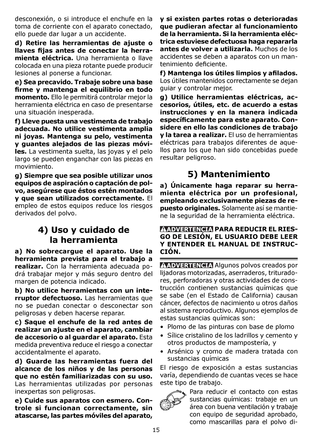 Festool DTS 400 EQ instruction manual Uso y cuidado de la herramienta, Mantenimiento 