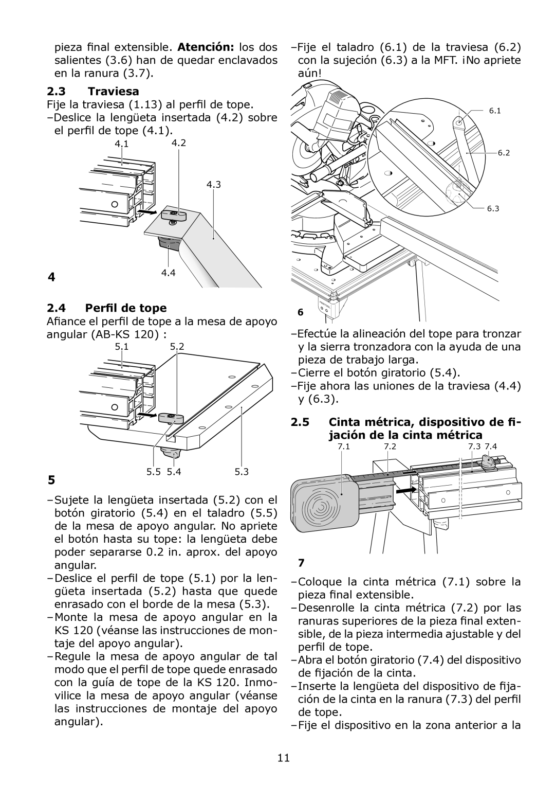 Festool KA-KS 120 Traviesa, El perﬁl de tope, Perﬁl de tope, Cinta métrica, dispositivo de ﬁ Jación de la cinta métrica 