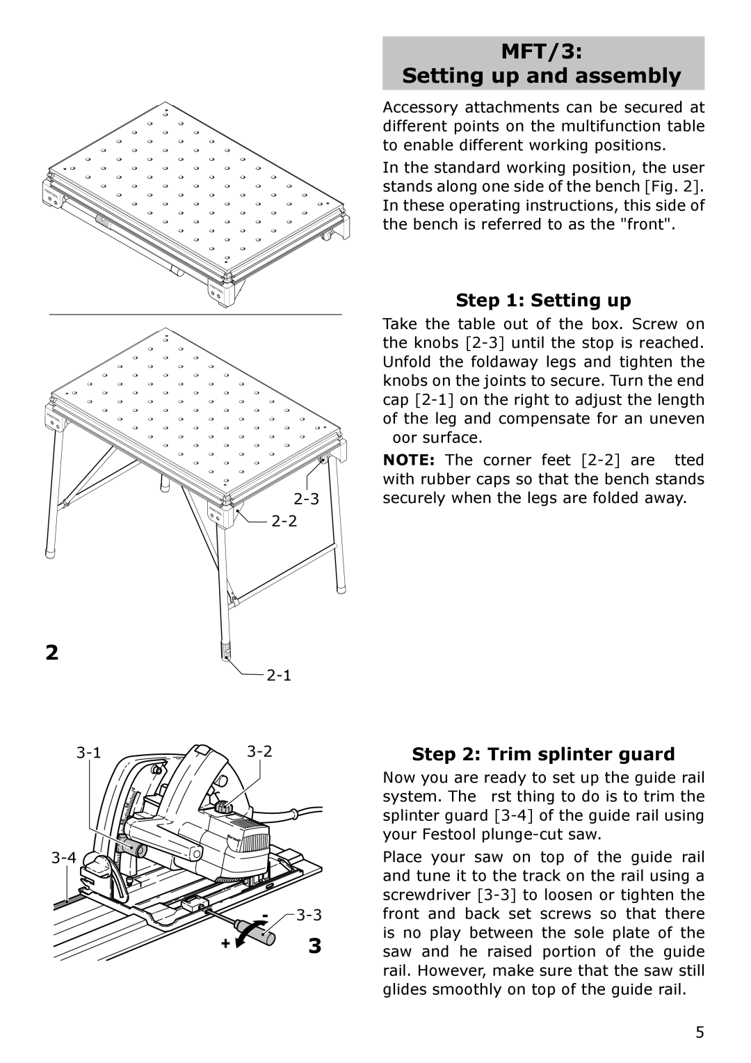 Festool MFT/KAPEX instruction manual MFT/3 Setting up and assembly, Trim splinter guard 