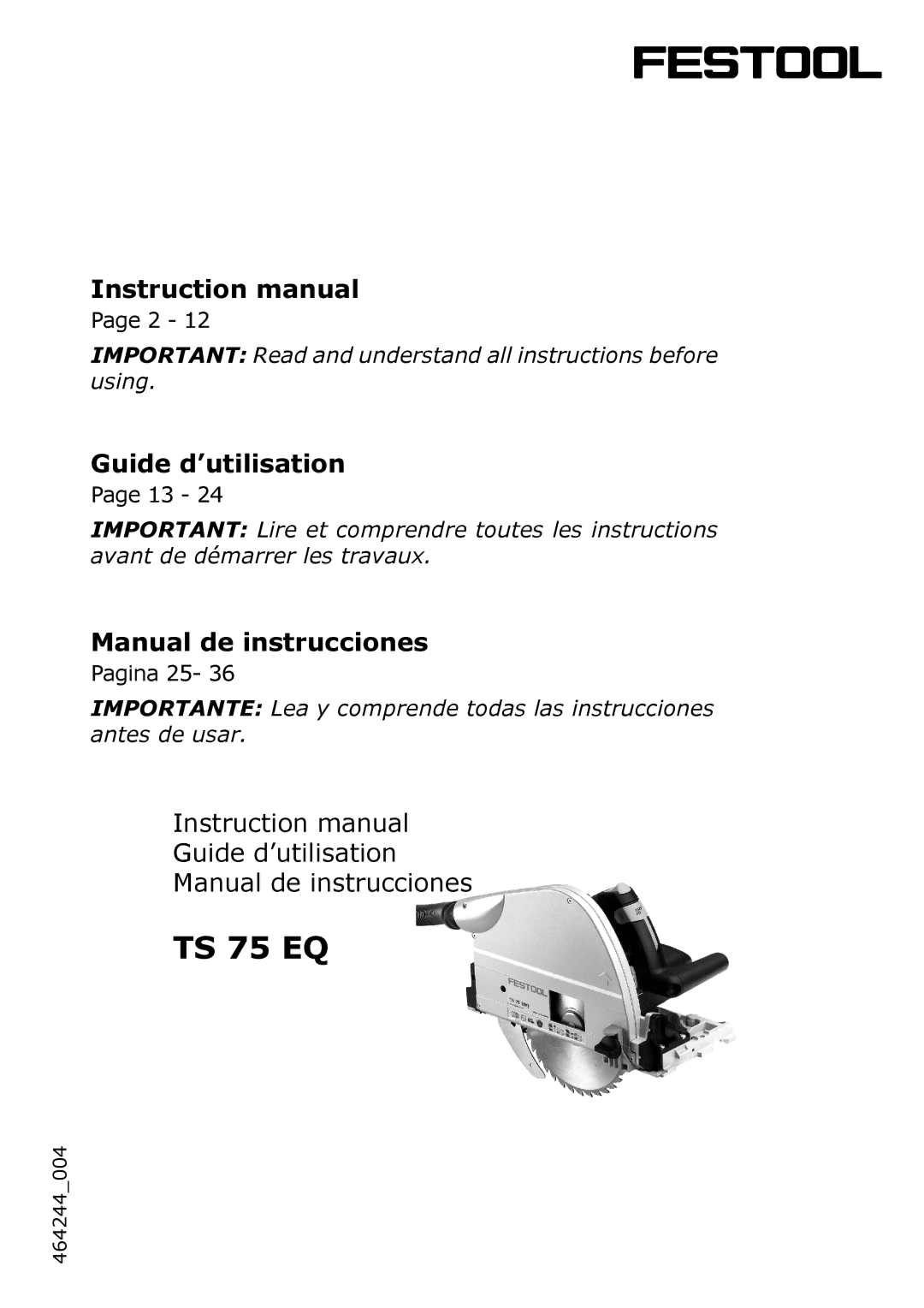 Festool PI561438 instruction manual TS 75 EQ 