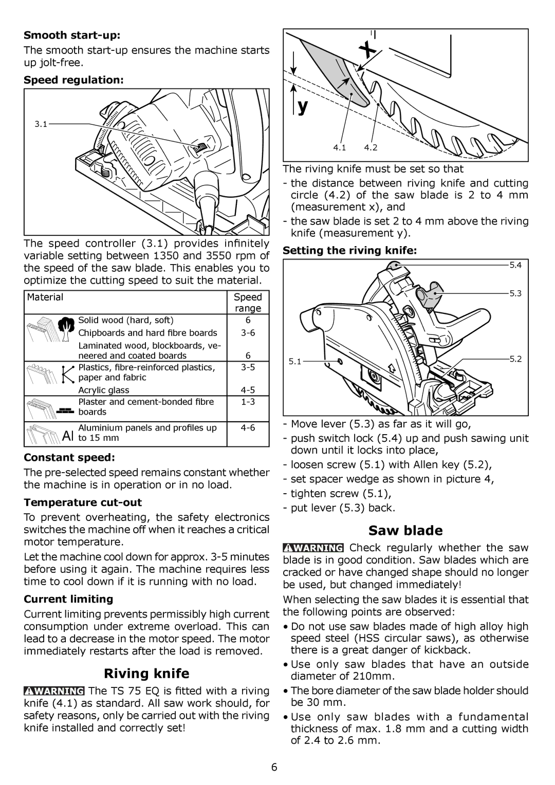 Festool PI561438 instruction manual Riving knife, Saw blade 