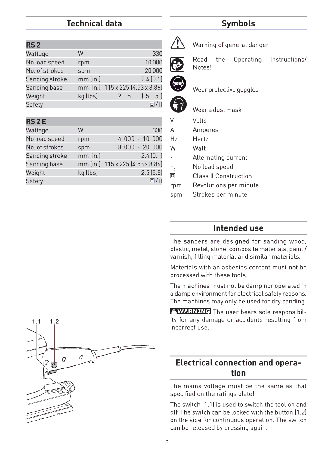 Festool PN567696, PI567696 instruction manual Technical data Symbols, Intended use, Electrical connection and opera Tion 