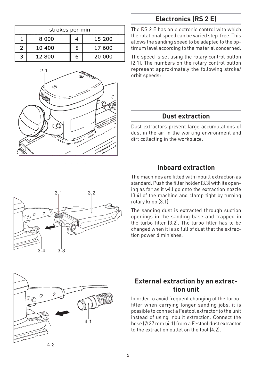 Festool PI567696, PN567696 instruction manual Electronics RS 2 E, Dust extraction, Inboard extraction 