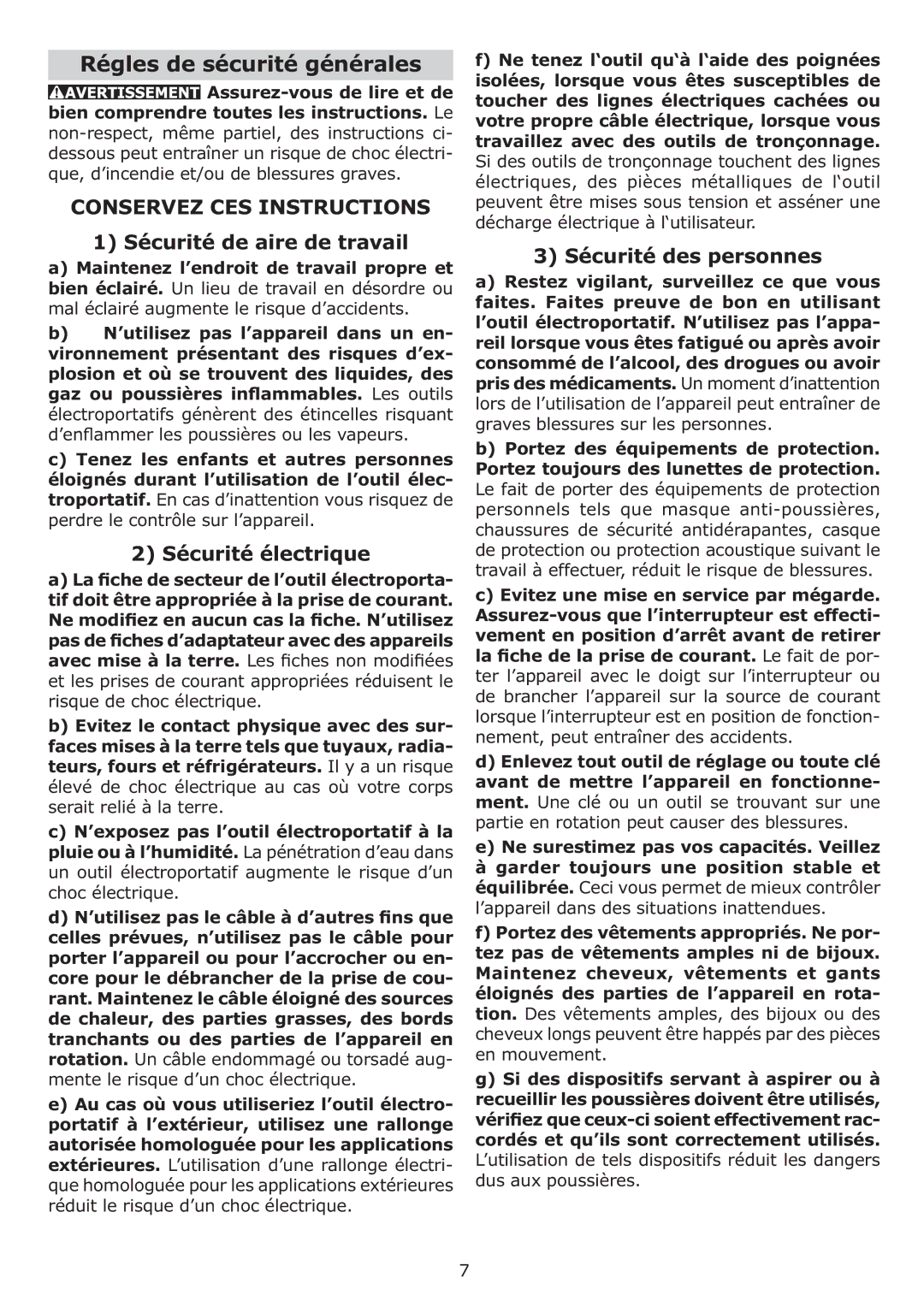 Festool RTS 400 Q Régles de sécurité générales, Sécurité de aire de travail, Sécurité électrique, Sécurité des personnes 