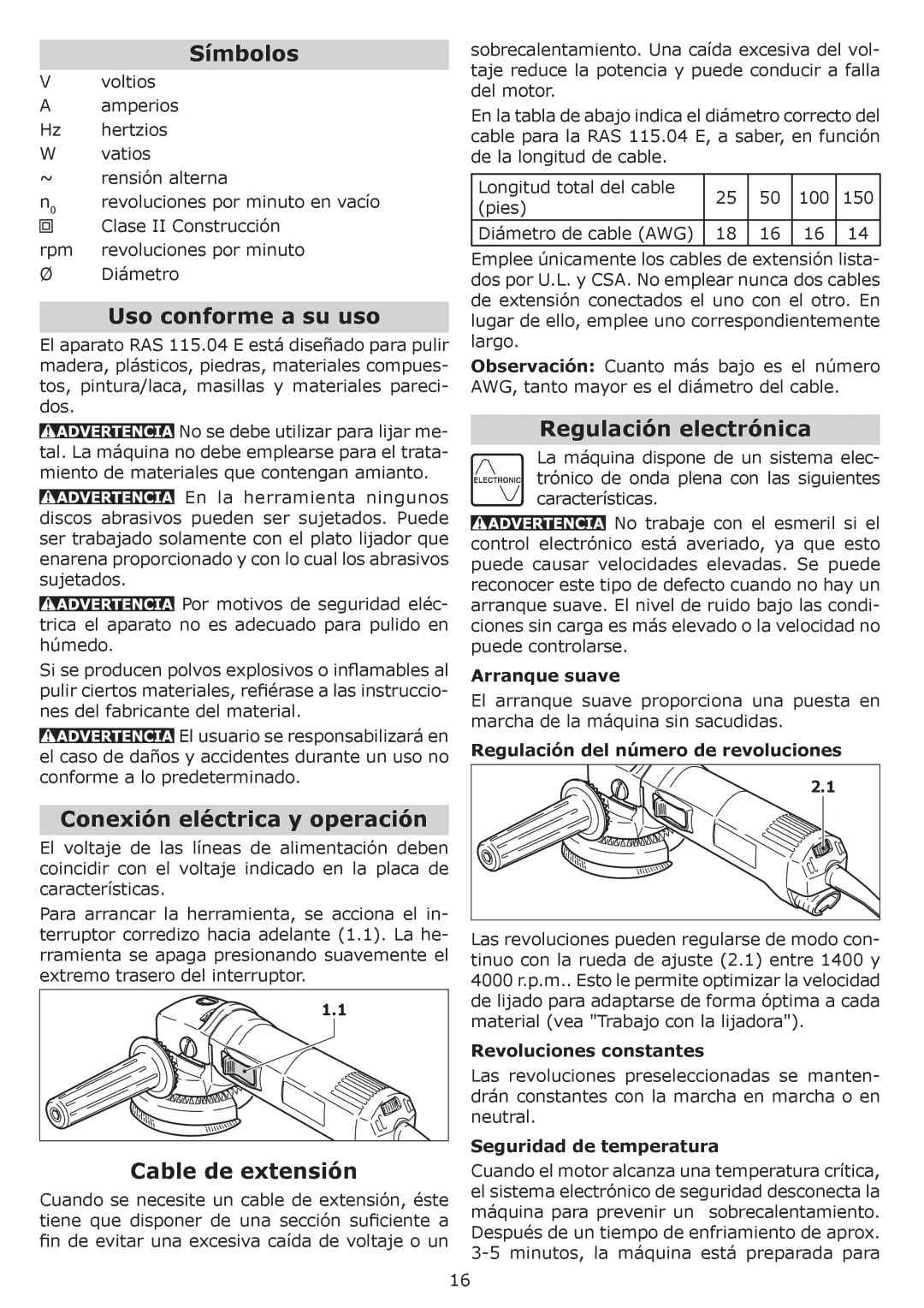 Festool PI570789, PN570789 Símbolos, Uso conforme a su uso, Conexión eléctrica y operación, Cable de extensión 