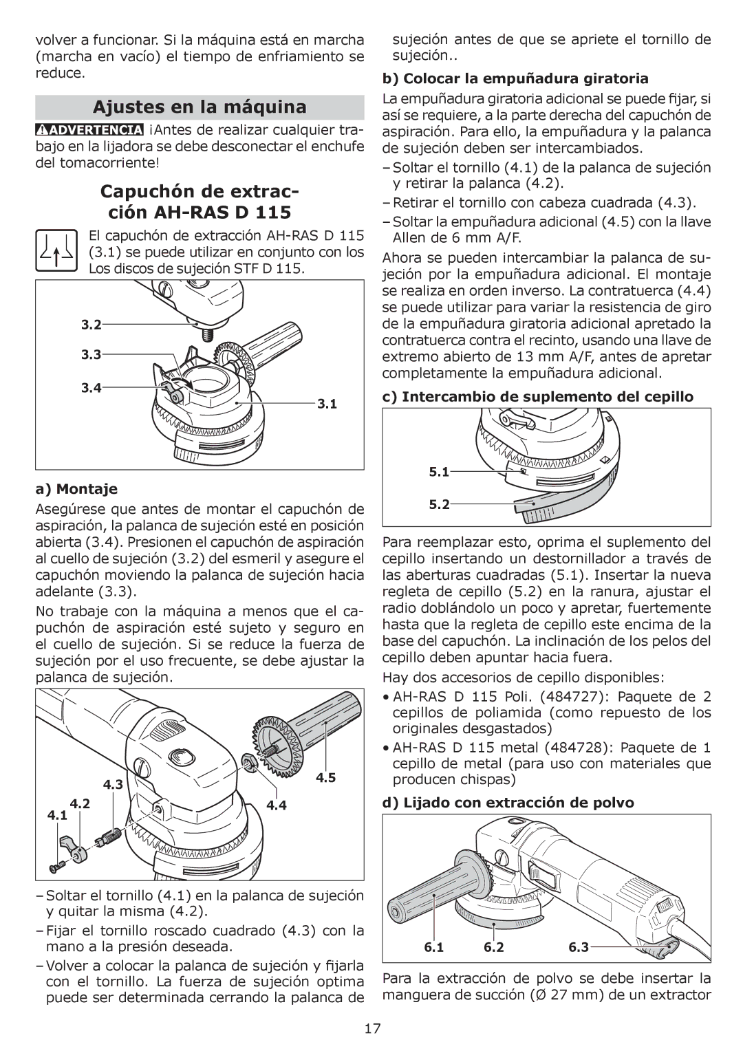 Festool PN570789 Ajustes en la máquina, Montaje, Colocar la empuñadura giratoria, Intercambio de suplemento del cepillo 