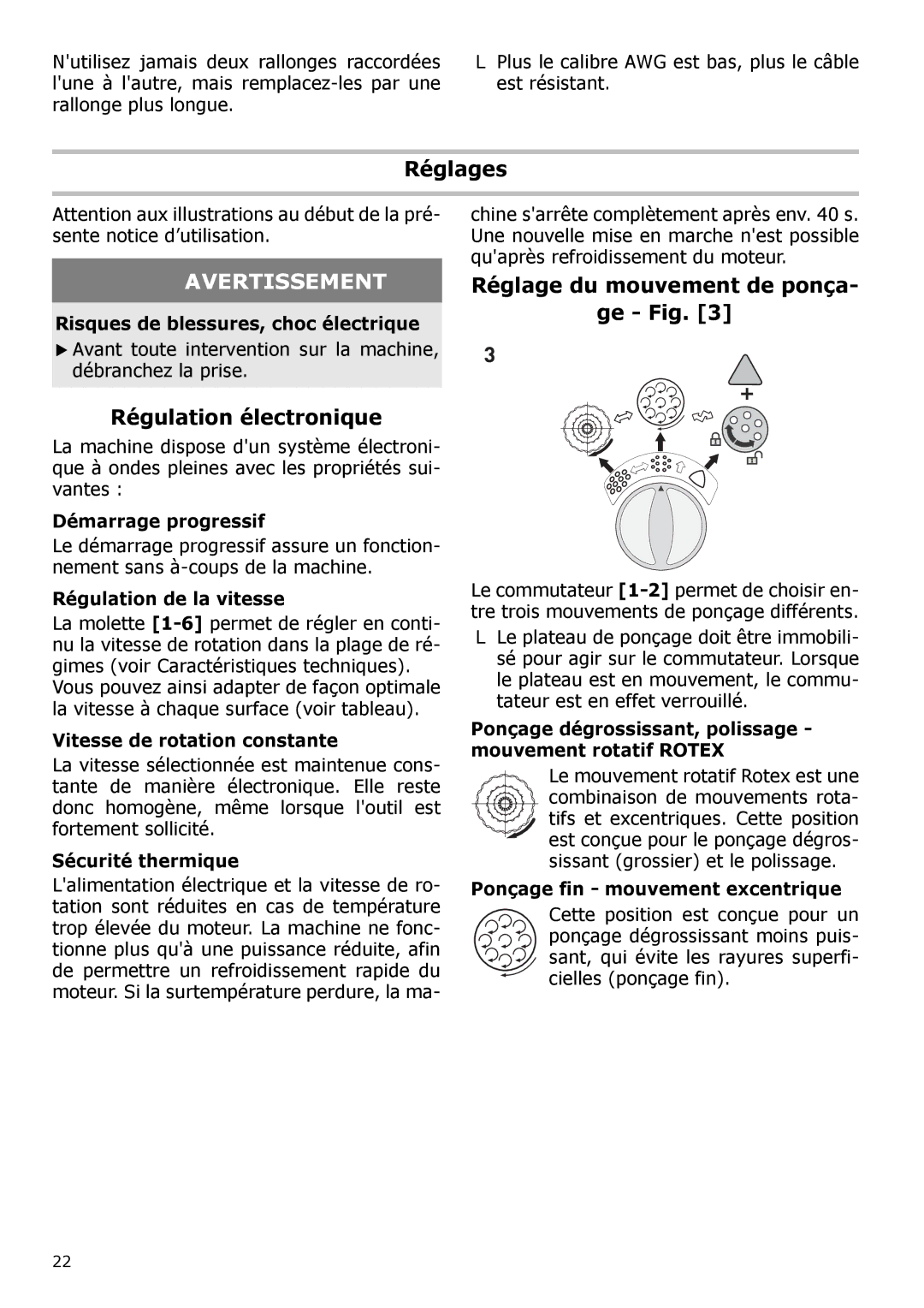 Festool PM571823, PI571823, PAC571823, PN571823 Réglages, Régulation électronique, Réglage du mouvement de ponça Ge Fig 