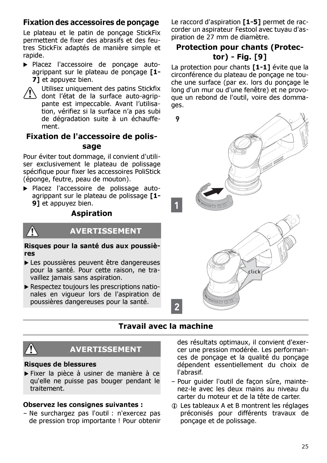 Festool PAC571823, PI571823 Fixation de laccessoire de polis Sage, Aspiration, Protection pour chants Protec Tor Fig 