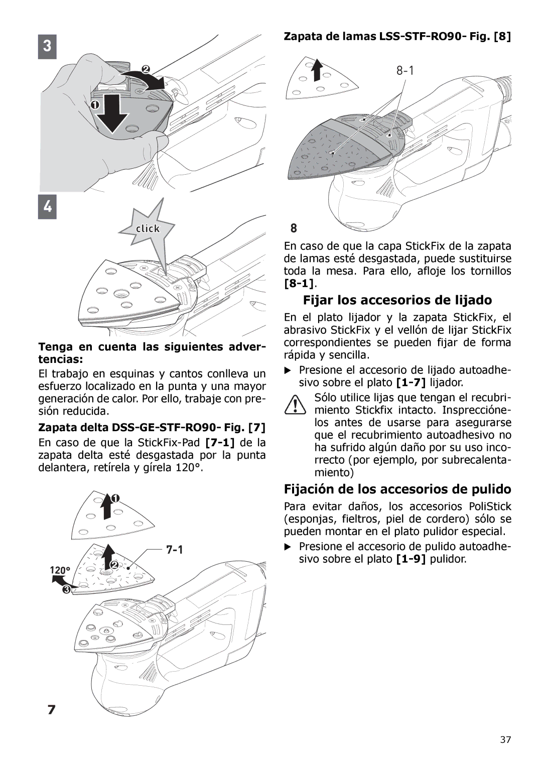 Festool PAC571823 Fijar los accesorios de lijado, Fijación de los accesorios de pulido, Zapata delta DSS-GE-STF-RO90- Fig 