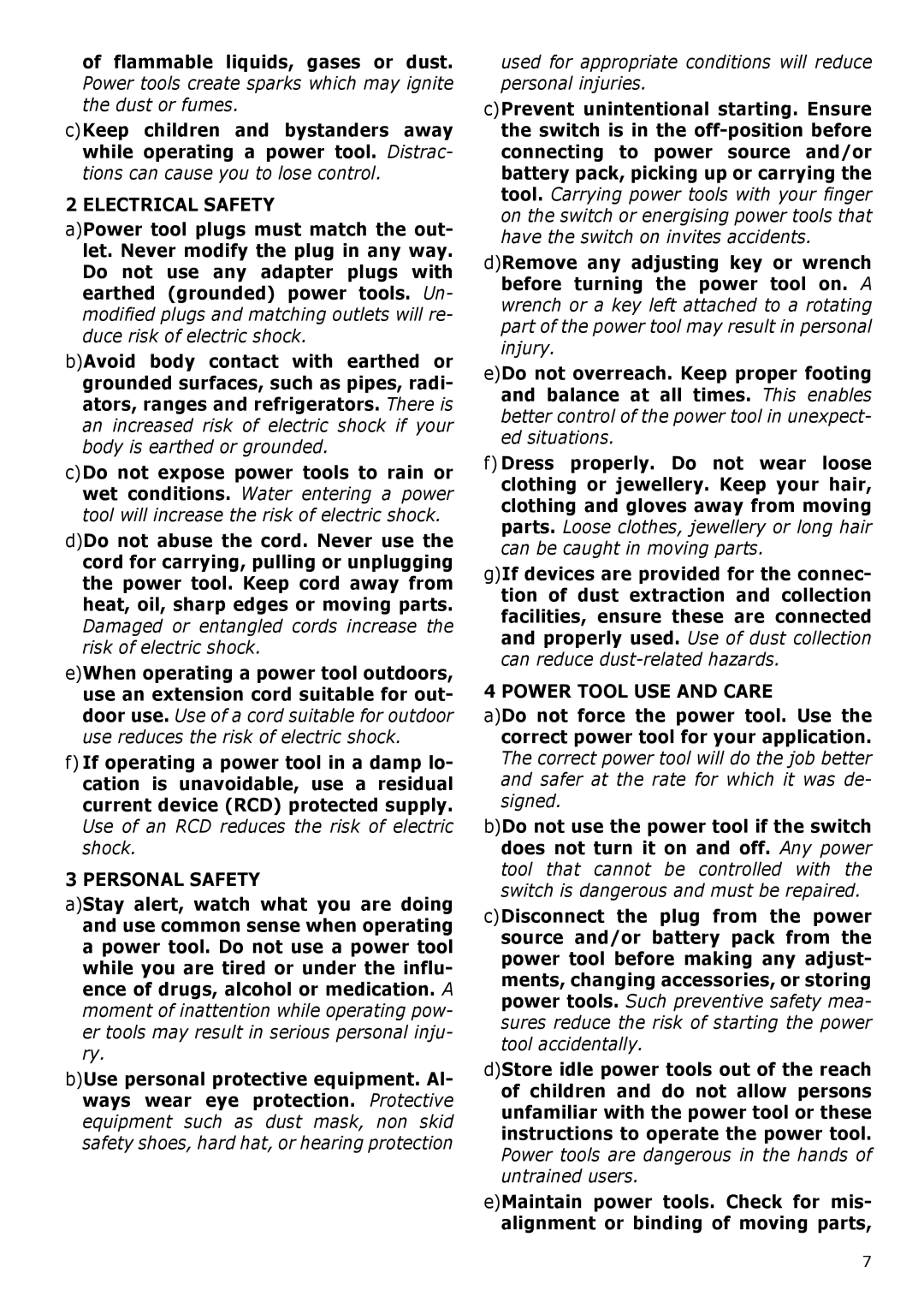 Festool PN571823, PI571823, PAC571823, PM571823 instruction manual Electrical Safety, Personal Safety, Power Tool USE and Care 