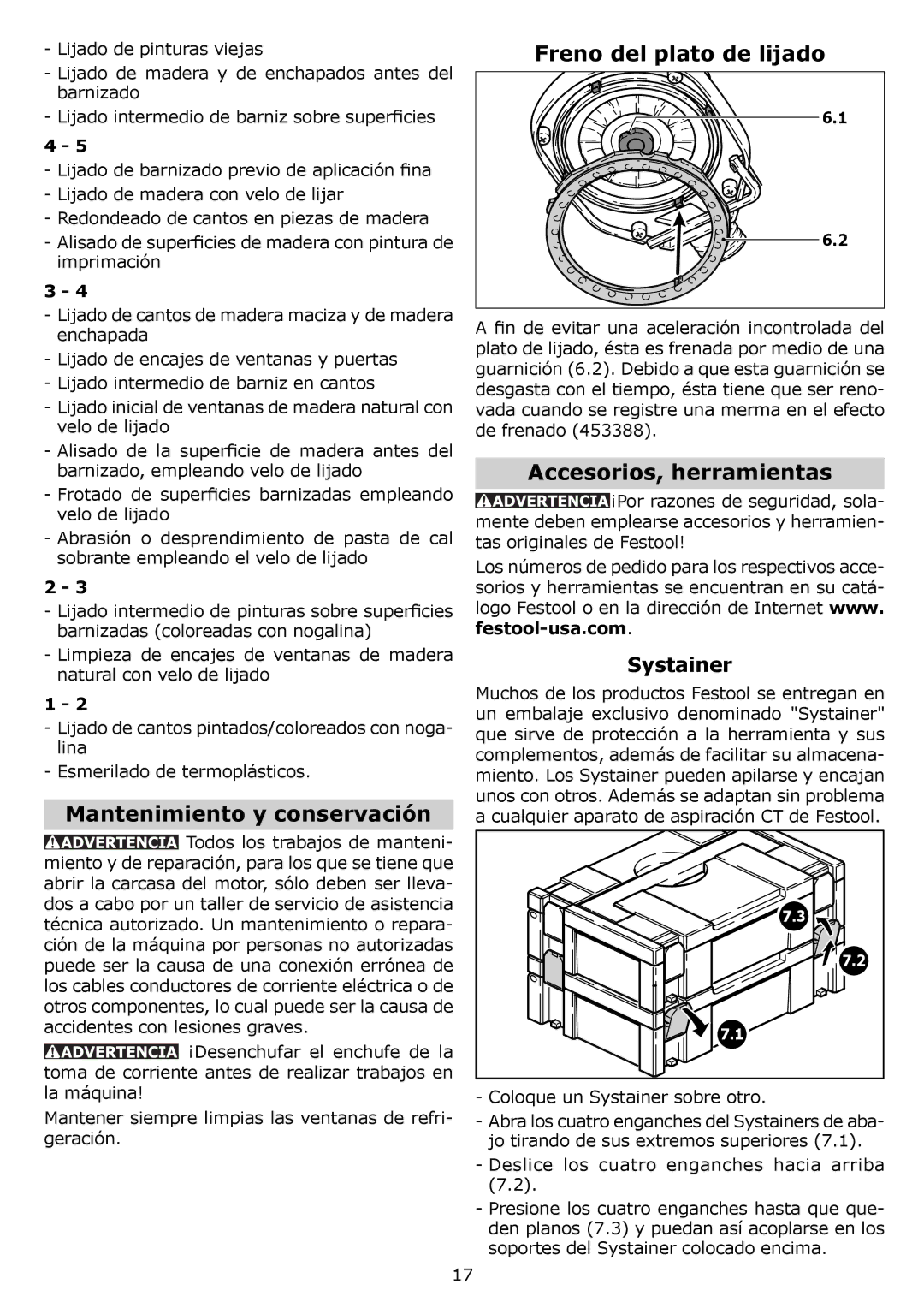 Festool ETS 150 EQ, PI571903, PAC571916 Mantenimiento y conservación, Freno del plato de lijado, Accesorios, herramientas 