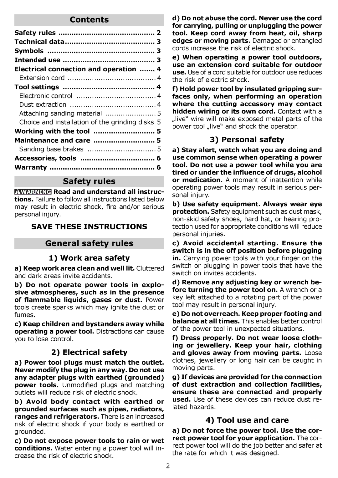 Festool PAC571903, PI571903, PAC571916, PI571916, PN571903, PN571916, ETS 155 EQ Contents, Safety rules, General safety rules 