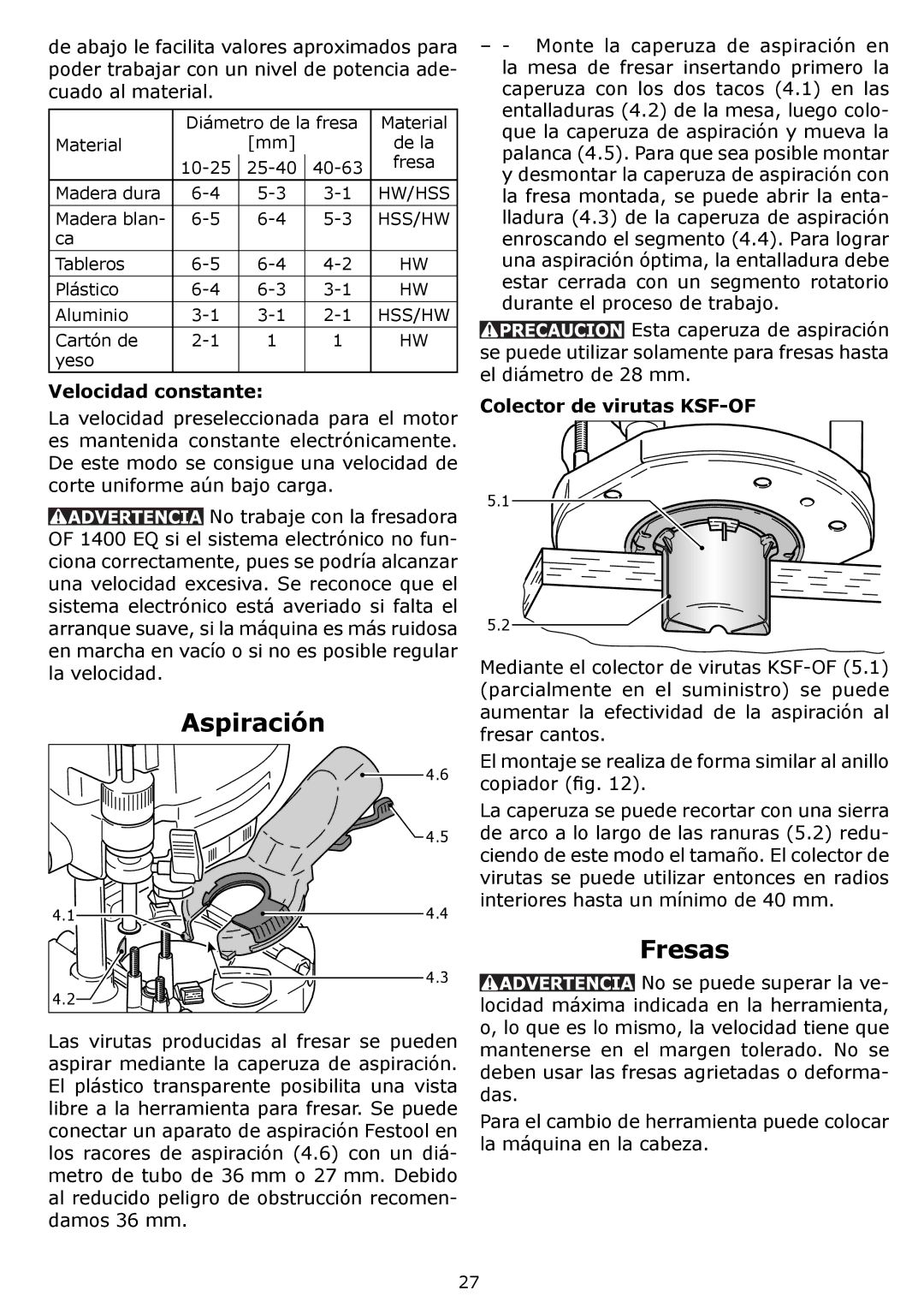 Festool PAC574342, PI574342, PN574342, OF 1400 EQ Aspiración, Fresas, Velocidad constante, Colector de virutas KSF-OF 