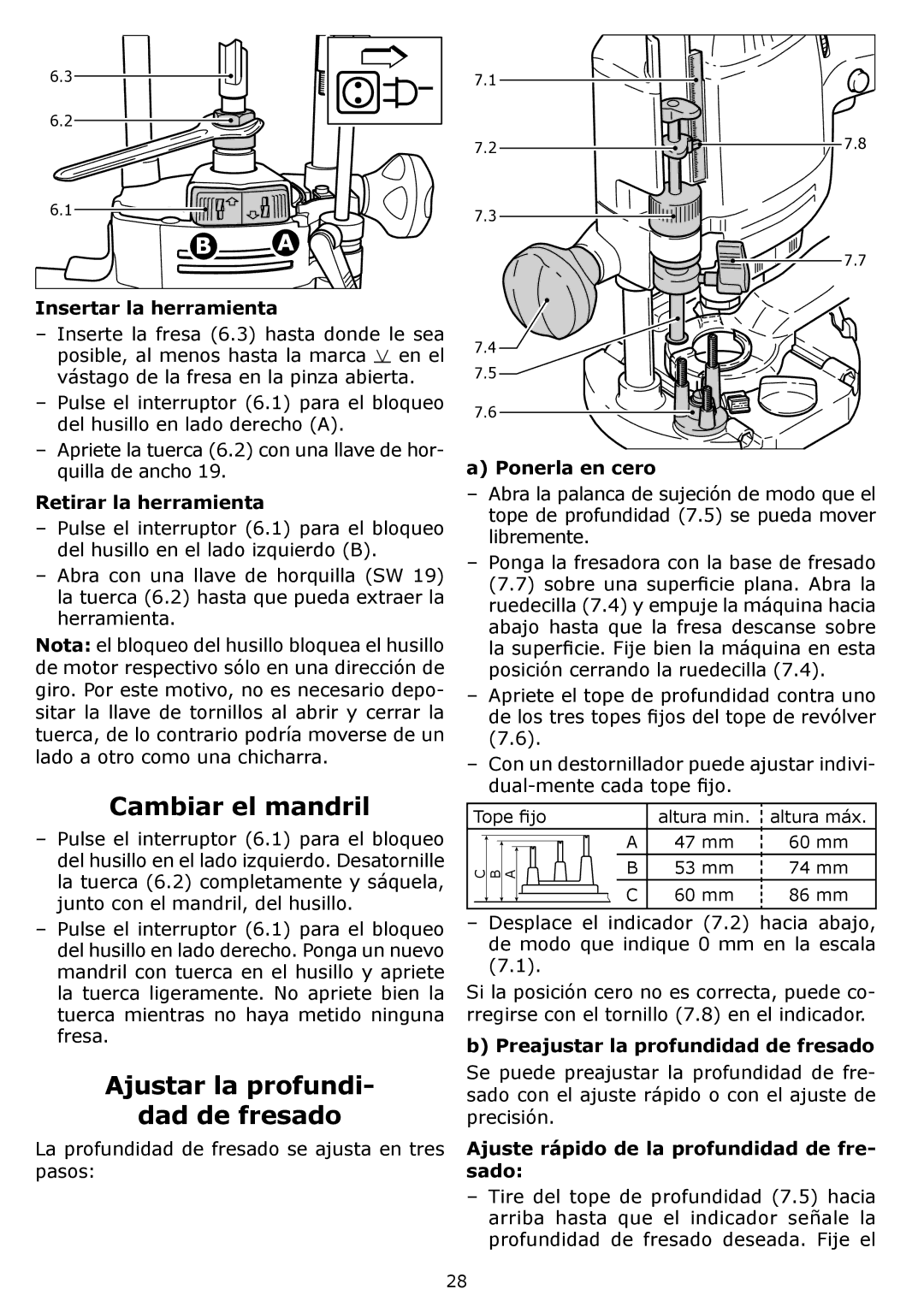 Festool PI574342, PN574342, OF 1400 EQ, PAC574342 instruction manual Cambiar el mandril, Ajustar la profundi Dad de fresado 