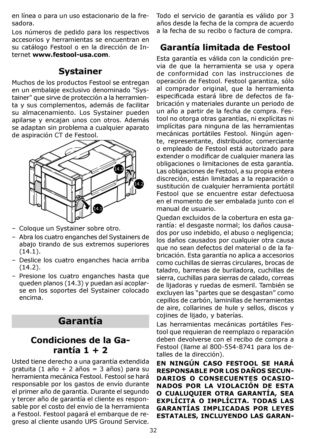 Festool PI574342, PN574342, OF 1400 EQ, PAC574342 instruction manual Garantía limitada de Festool 