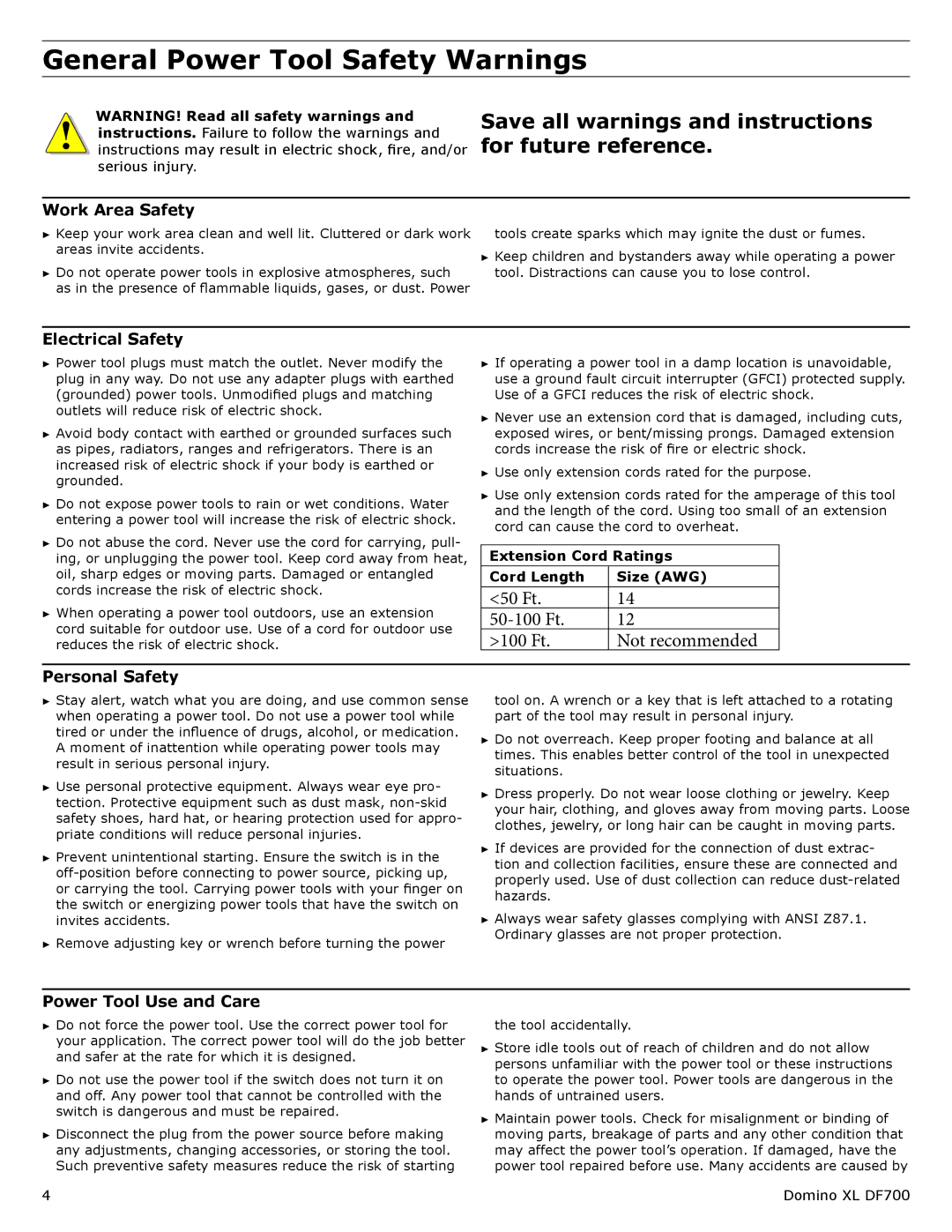 Festool PI574422, PI574447 General Power Tool Safety Warnings, Save all warnings and instructions for future reference 