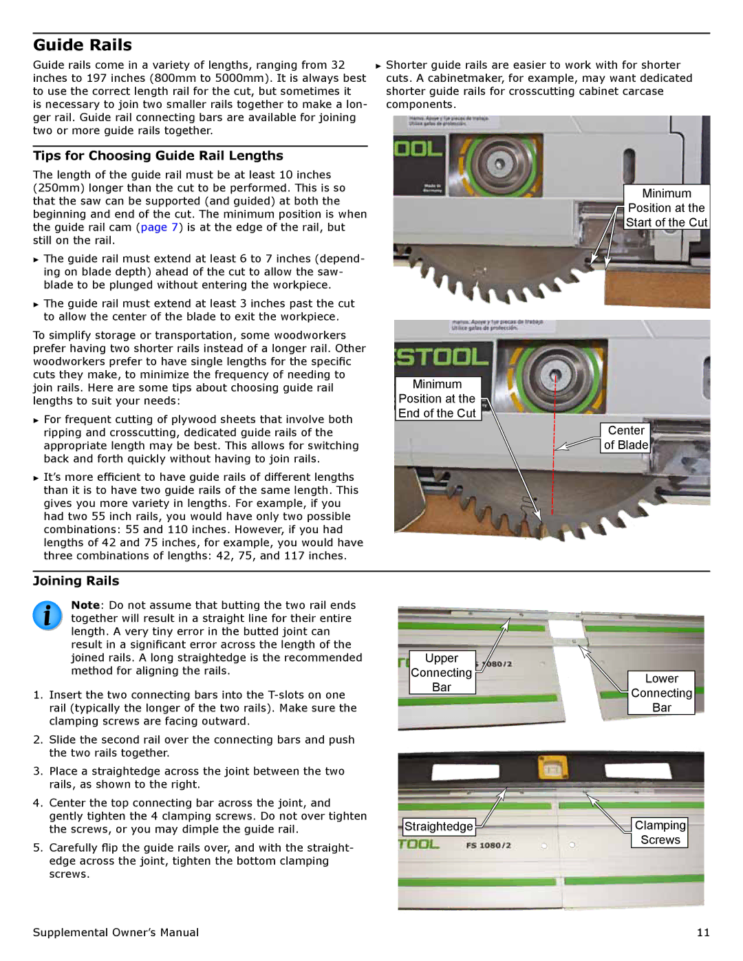 Festool PD561432, PM561556, PI561556, PD561556 user manual Guide Rails, Tips for Choosing Guide Rail Lengths, Joining Rails 