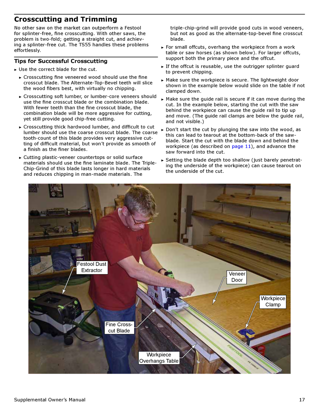 Festool PI561556, PM561556, PD561556, PD561432 user manual Crosscutting and Trimming, Tips for Successful Crosscutting 