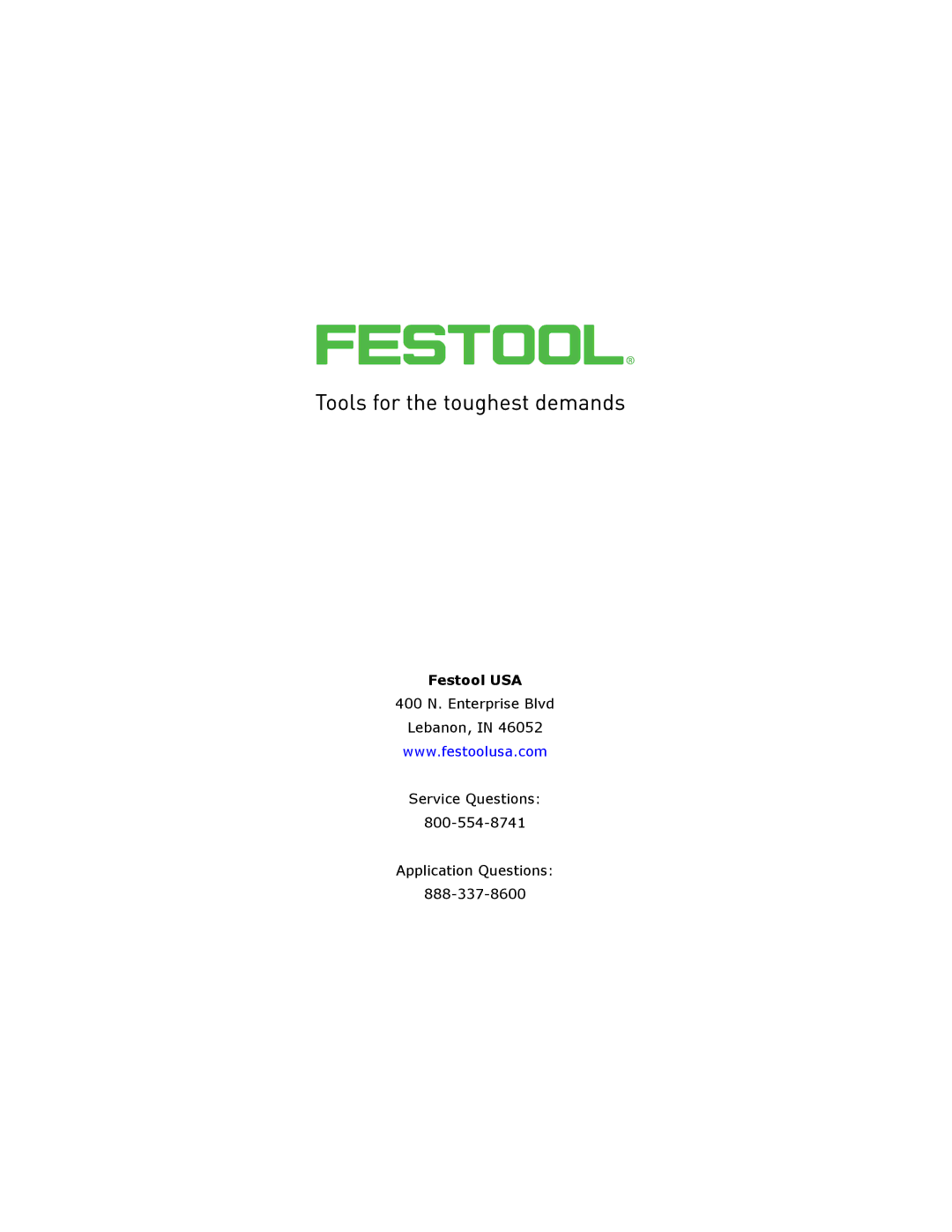 Festool PD561556, PM561556, PI561556, PD561432 user manual Festool USA 