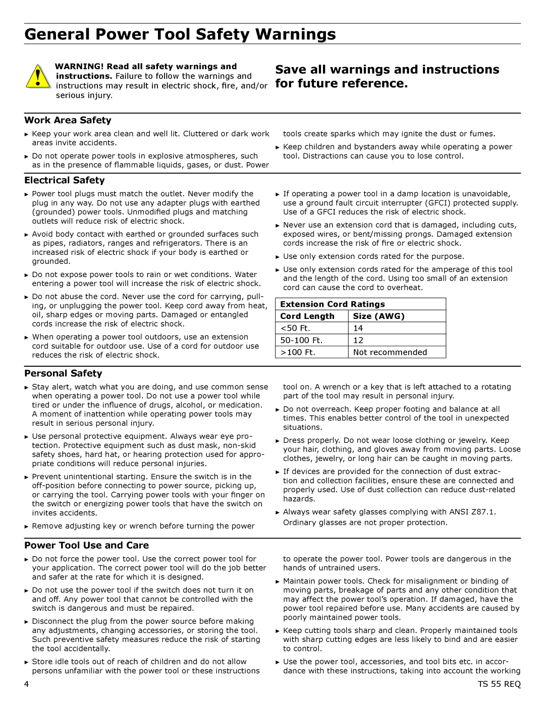 Festool PM561556, PI561556 General Power Tool Safety Warnings, Save all warnings and instructions for future reference 