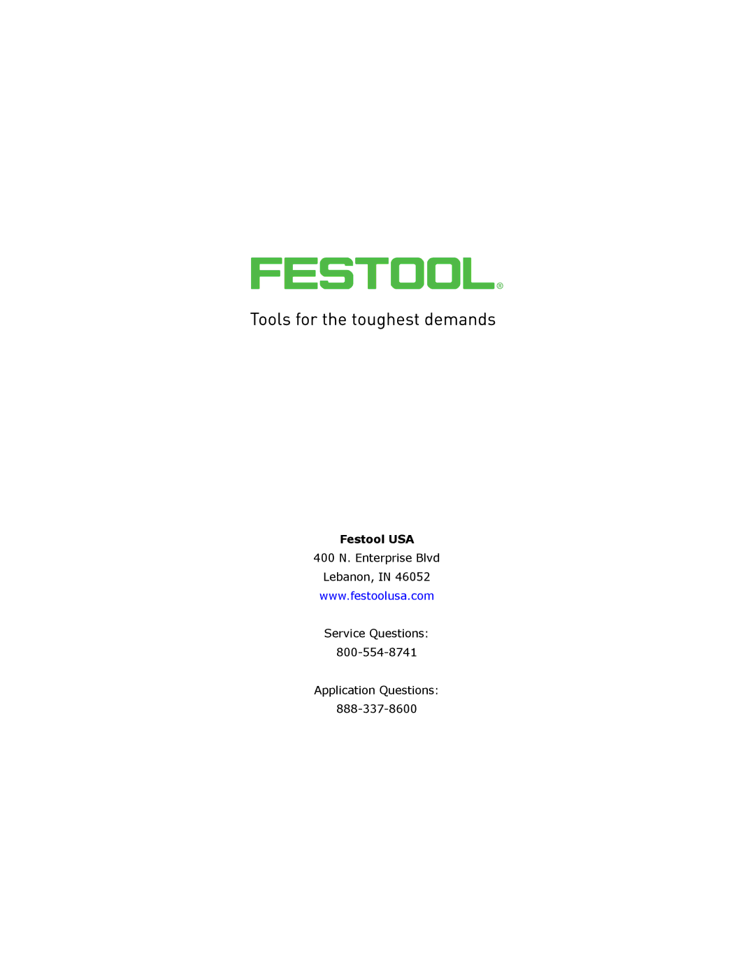 Festool PM561593, PI561608, PN561593, PD561593, PI561668, PD561608, PI561677, PM561608, PN561608, PI561593 user manual Festool USA 