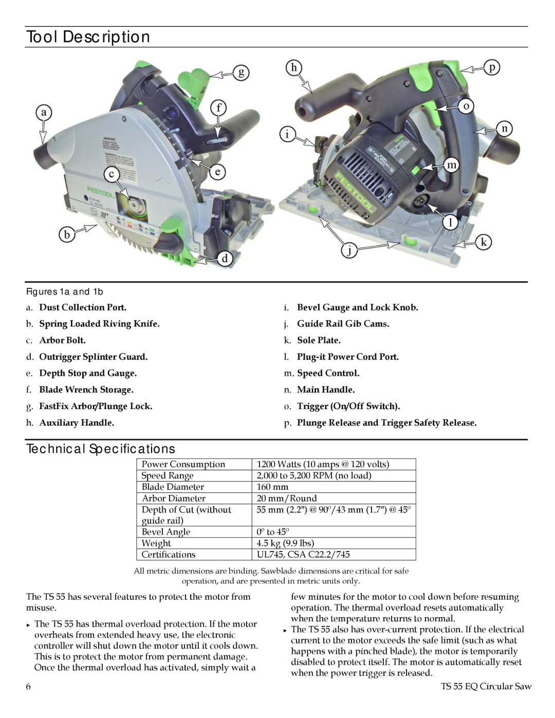 Festool PN561438, PD561438 instruction manual Tool Description, Technical Specifications 