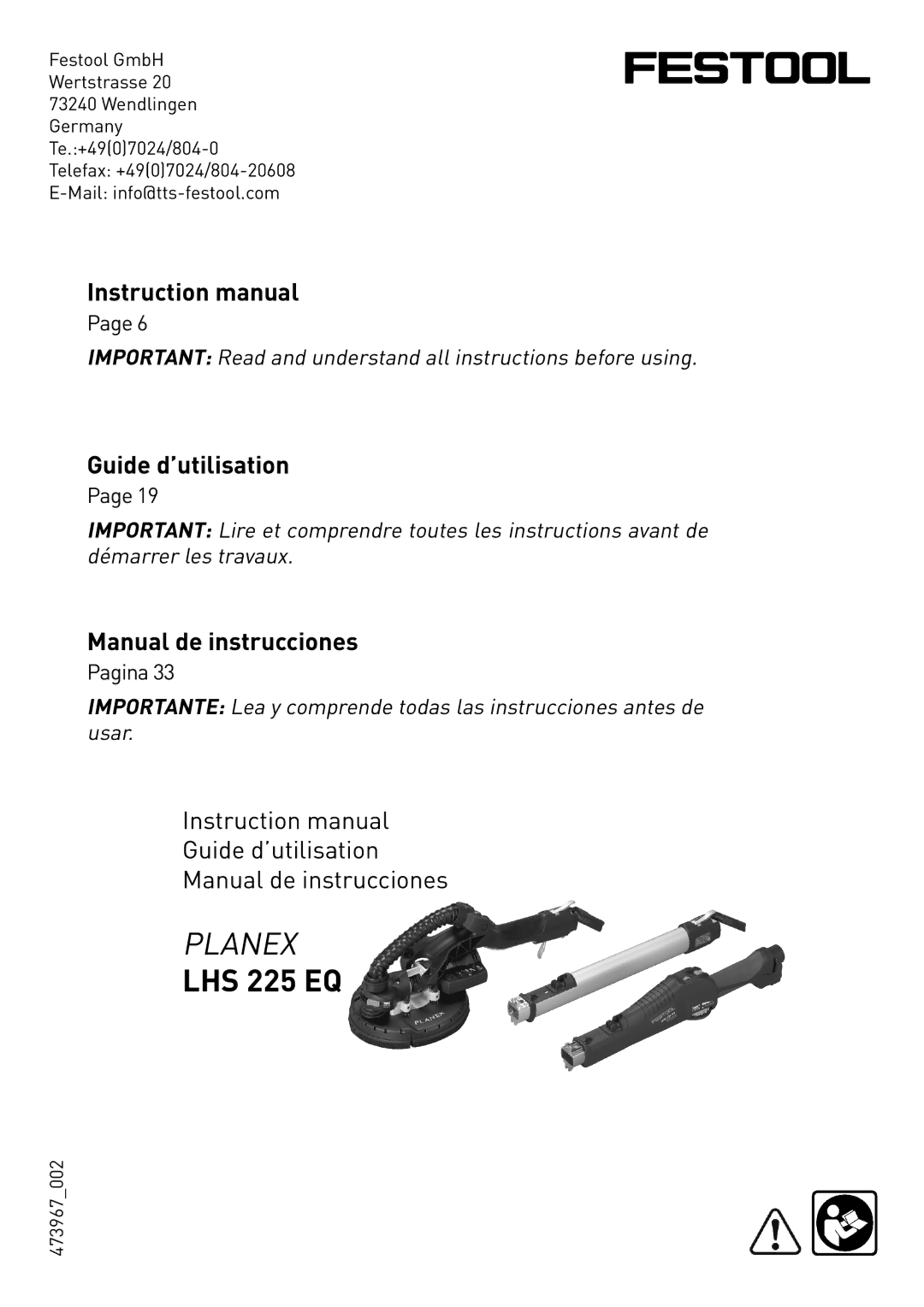 Festool PI571579, PN571579, PD571579 instruction manual Guide d’utilisation, Manual de instrucciones 