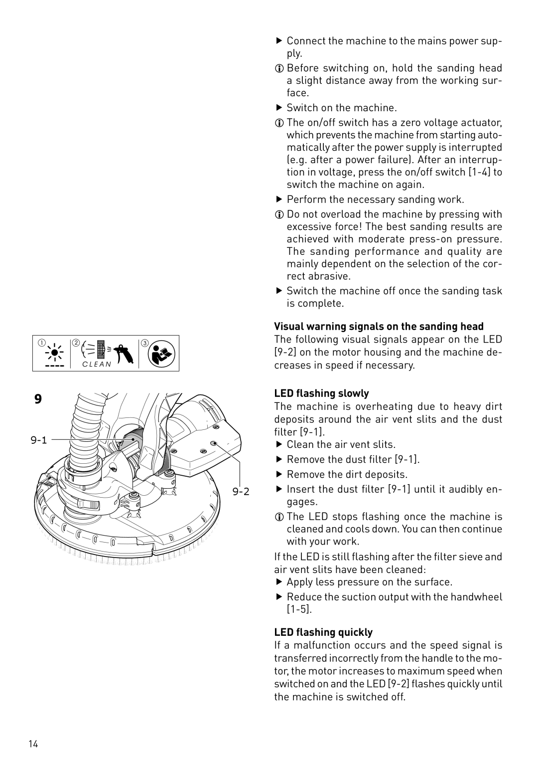 Festool PD571579, PN571579, PI571579 instruction manual LED ﬂashing slowly, LED ﬂashing quickly 