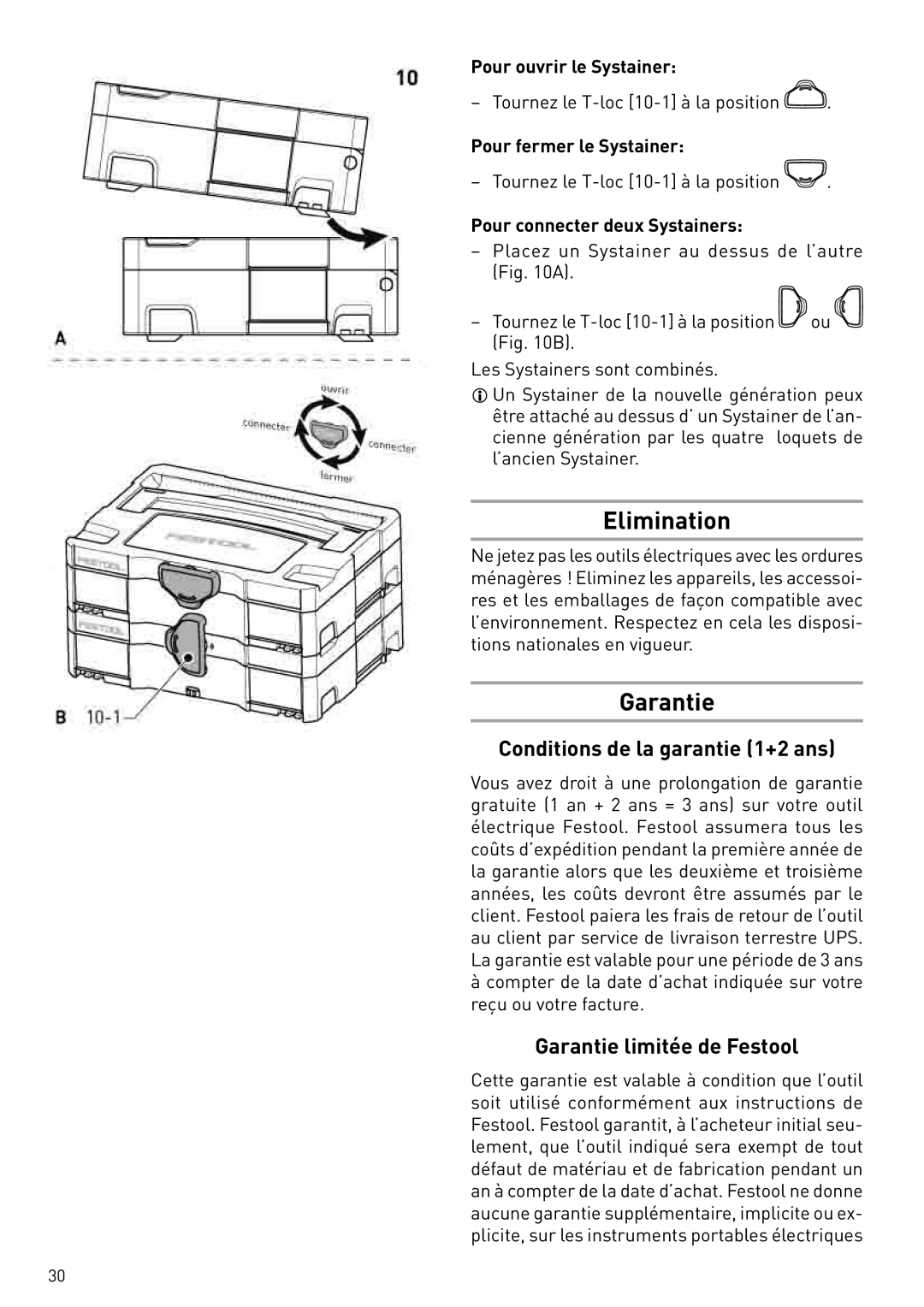 Festool PD571579, PN571579, PI571579 Elimination, Conditions de la garantie 1+2 ans, Garantie limitée de Festool 