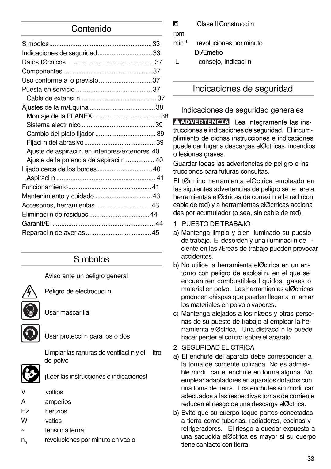 Festool PI571579, PN571579, PD571579 instruction manual Contenido, Símbolos, Indicaciones de seguridad generales 