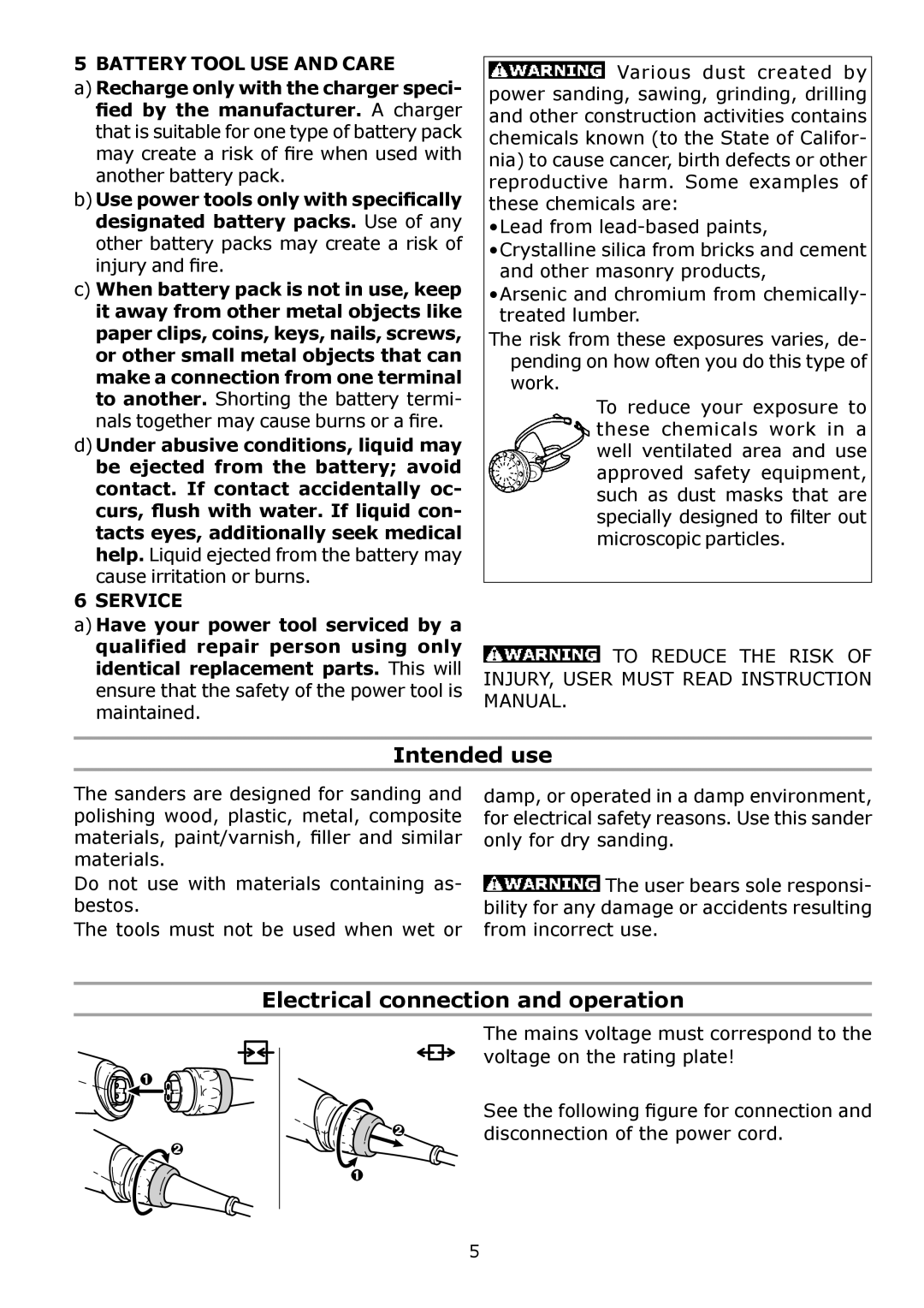 Festool PI571782, PN571782, PM571782 Intended use, Electrical connection and operation, Battery Tool USE and Care, Service 