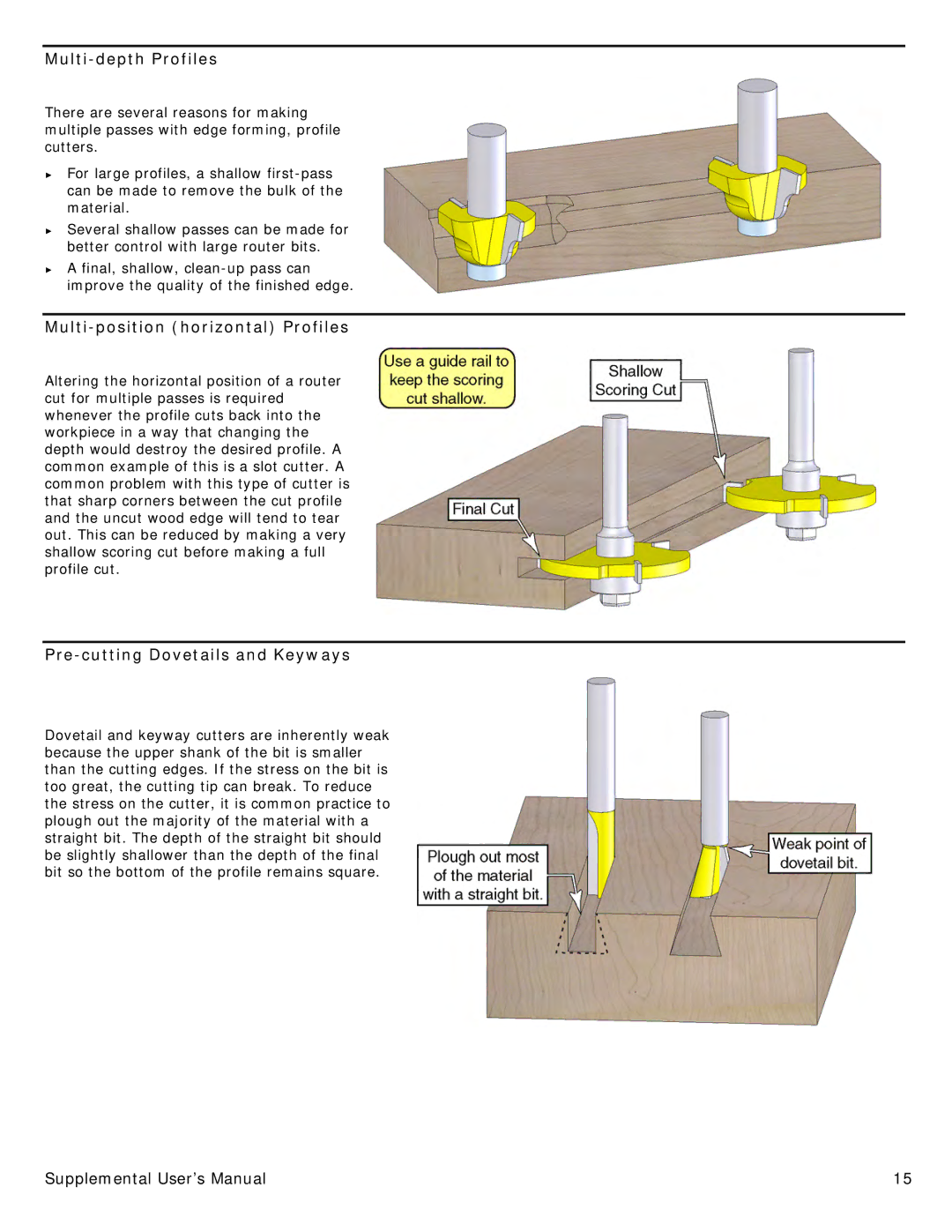 Festool PN574354 user manual Multi-depth Profiles, Multi-position horizontal Profiles, Pre-cutting Dovetails and Keyways 