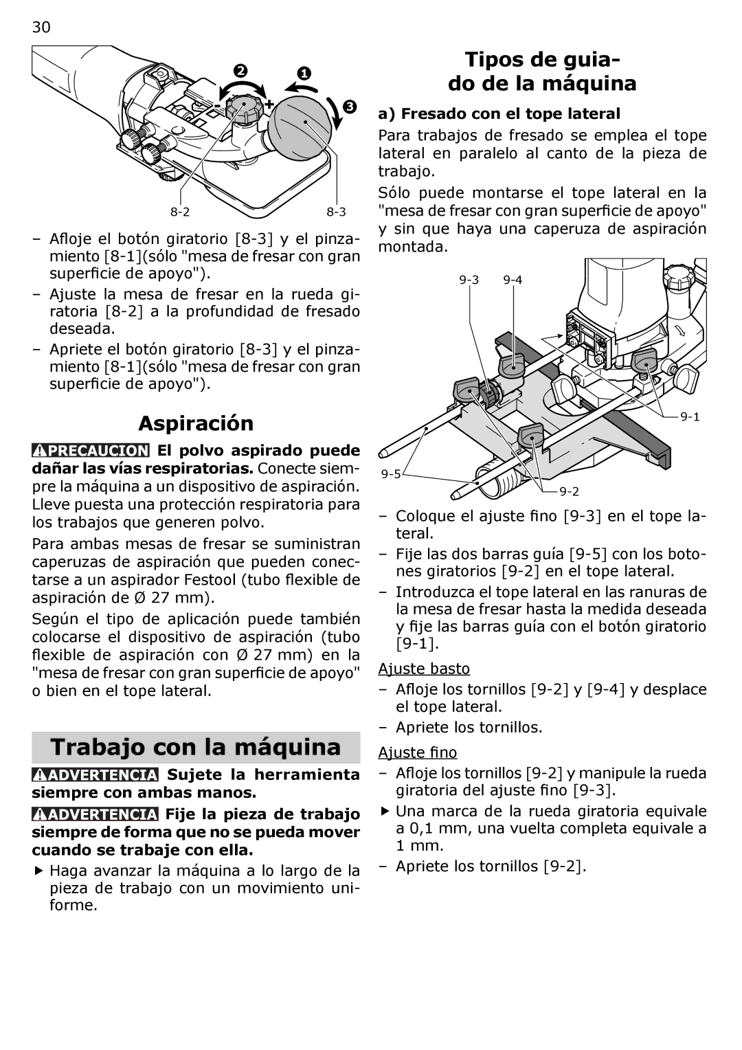 Festool PAC574368, PN574368, PI574368 instruction manual Trabajo con la máquina, Aspiración 