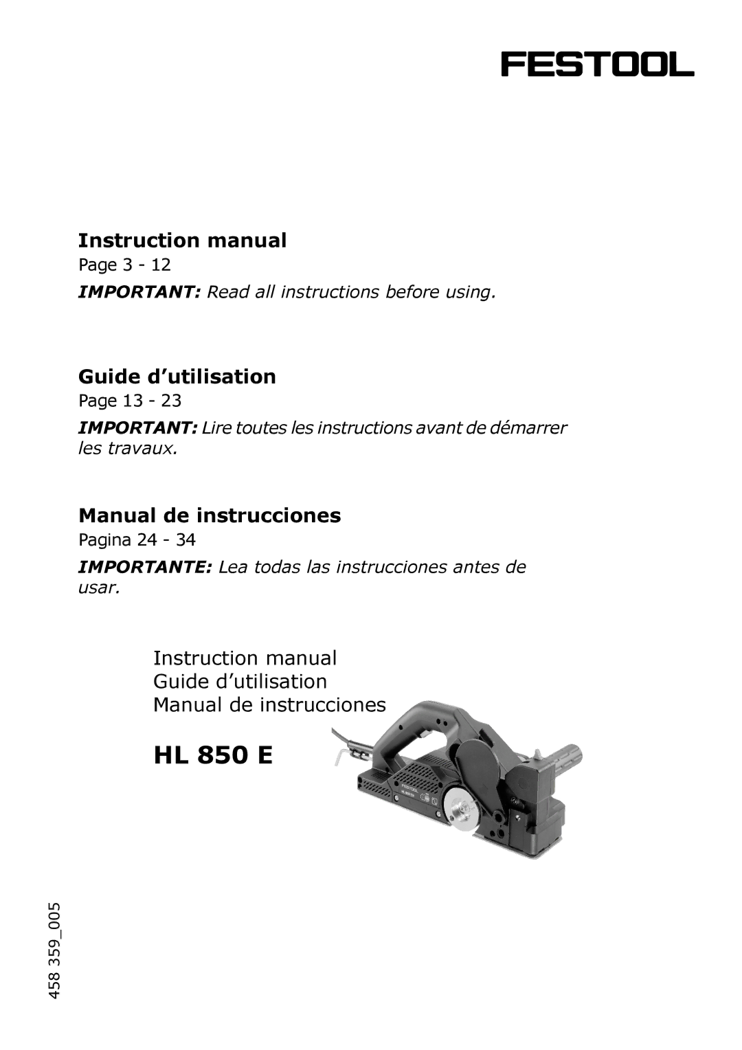 Festool PM574553, PN574553, PAC574553, PI574553 instruction manual Guide d’utilisation, Manual de instrucciones 