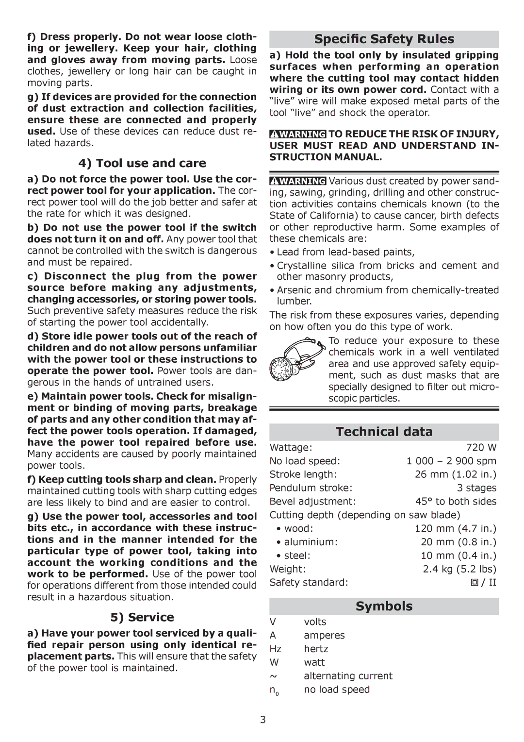 Festool PI561443, PSB 300 EQ, PN561443, PN561455 Speciﬁc Safety Rules, Technical data, Symbols, Tool use and care, Service 