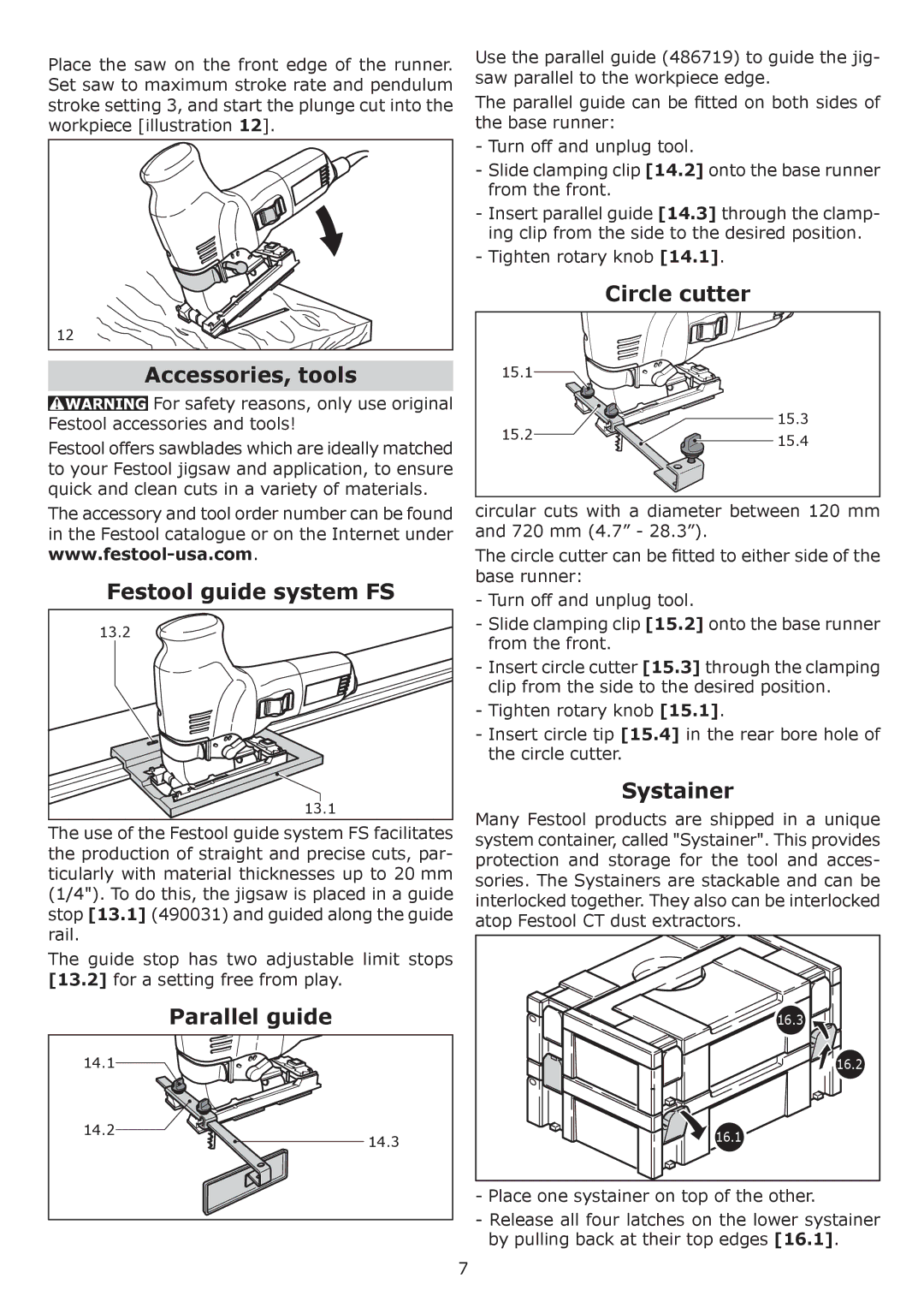 Festool PN561443, PSB 300 EQ Accessories, tools, Festool guide system FS, Parallel guide, Circle cutter, Systainer 