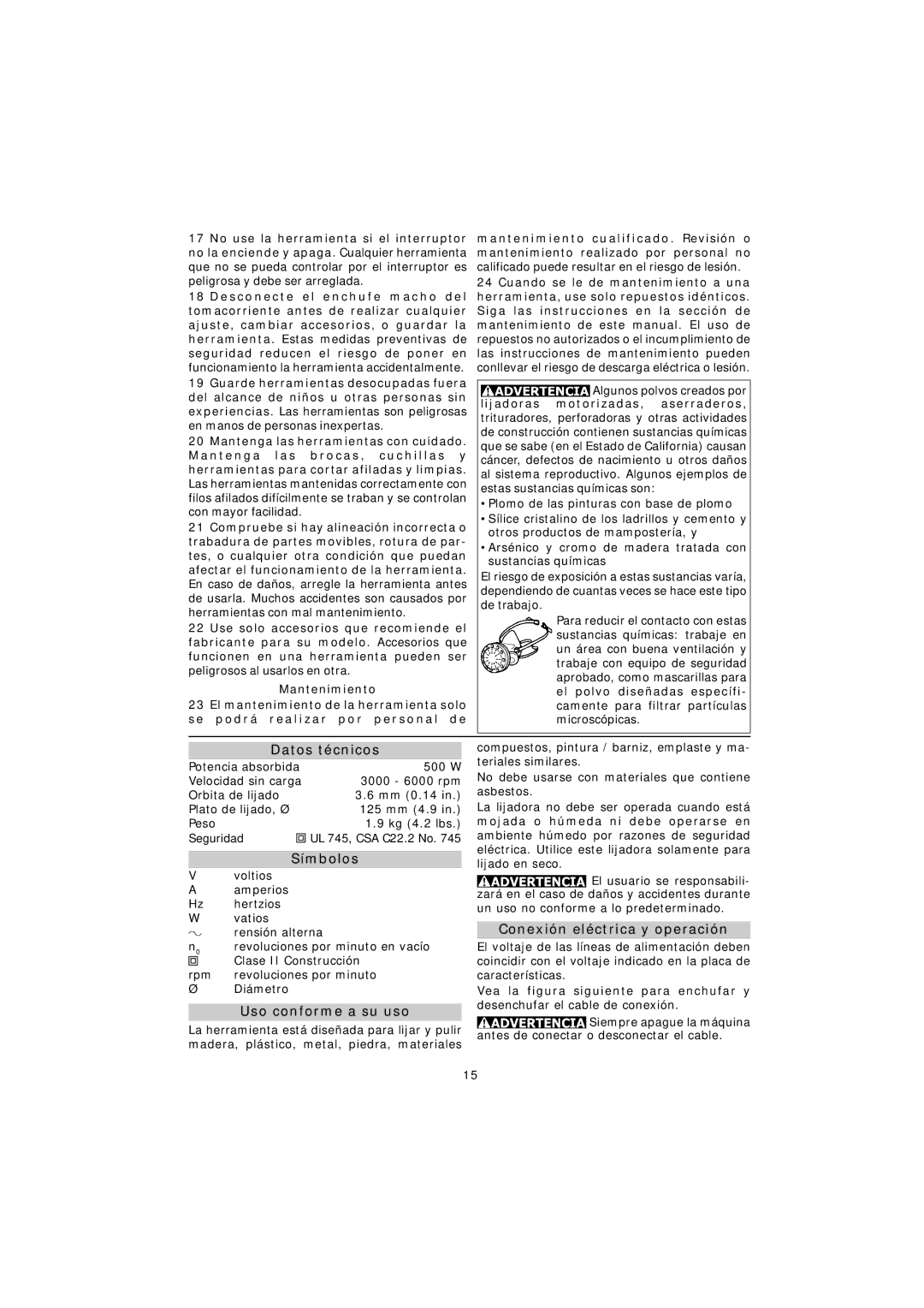 Festool RO 125 FEQ instruction manual Conexión eléctrica y operación 