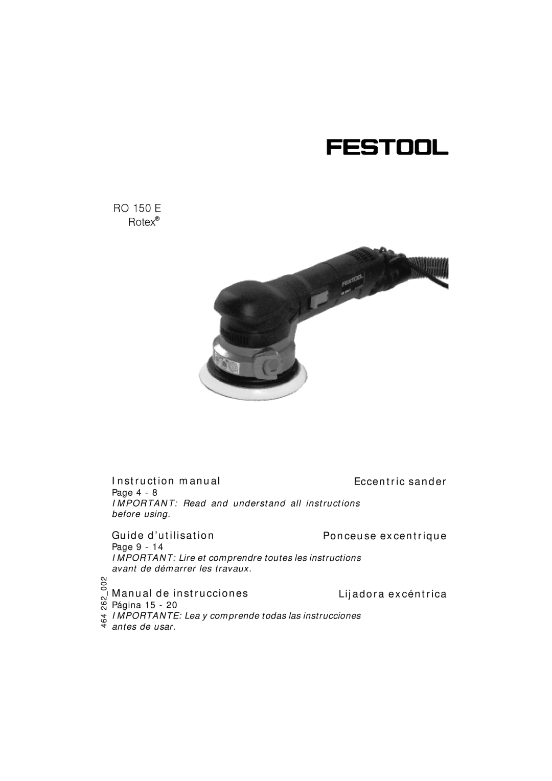 Festool instruction manual RO 150 E Rotex 