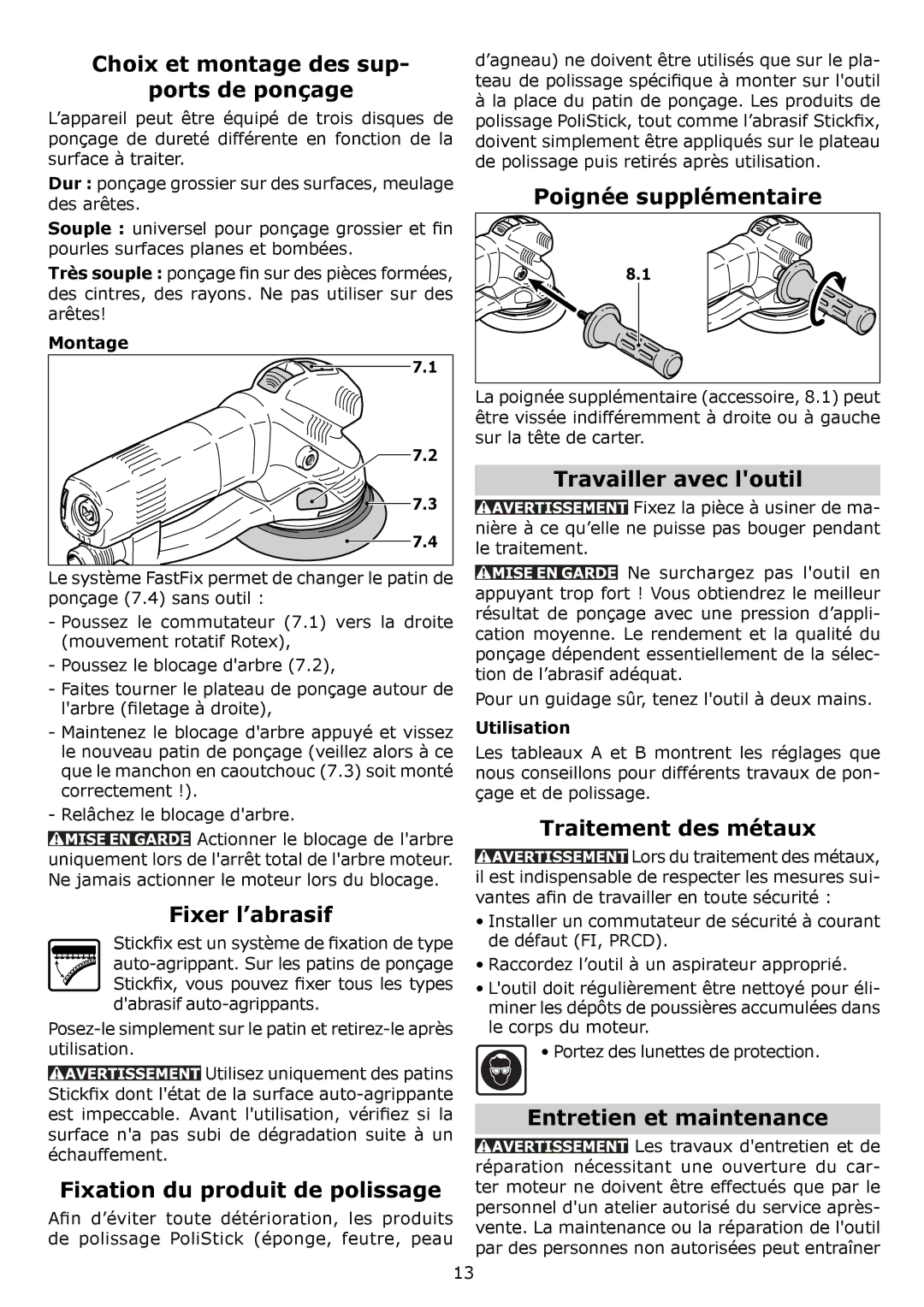 Festool RO 150 FEQ Choix et montage des sup Ports de ponçage, Fixer l’abrasif, Fixation du produit de polissage 