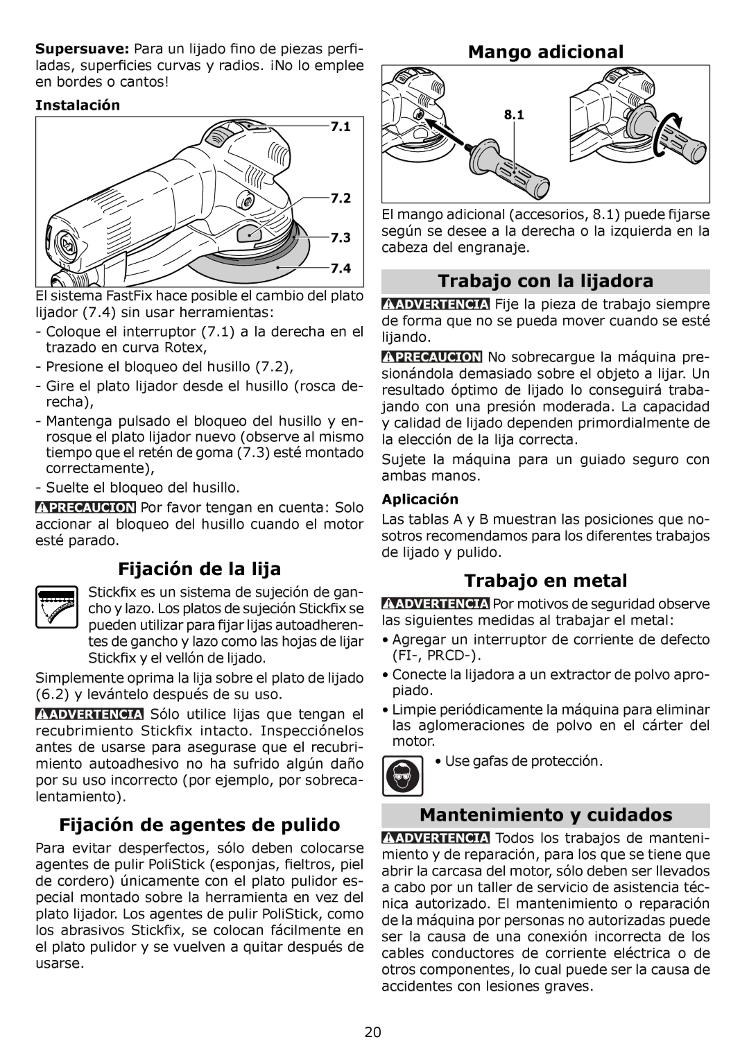 Festool RO 150 FEQ Fijación de la lija, Fijación de agentes de pulido, Mango adicional, Trabajo con la lijadora 